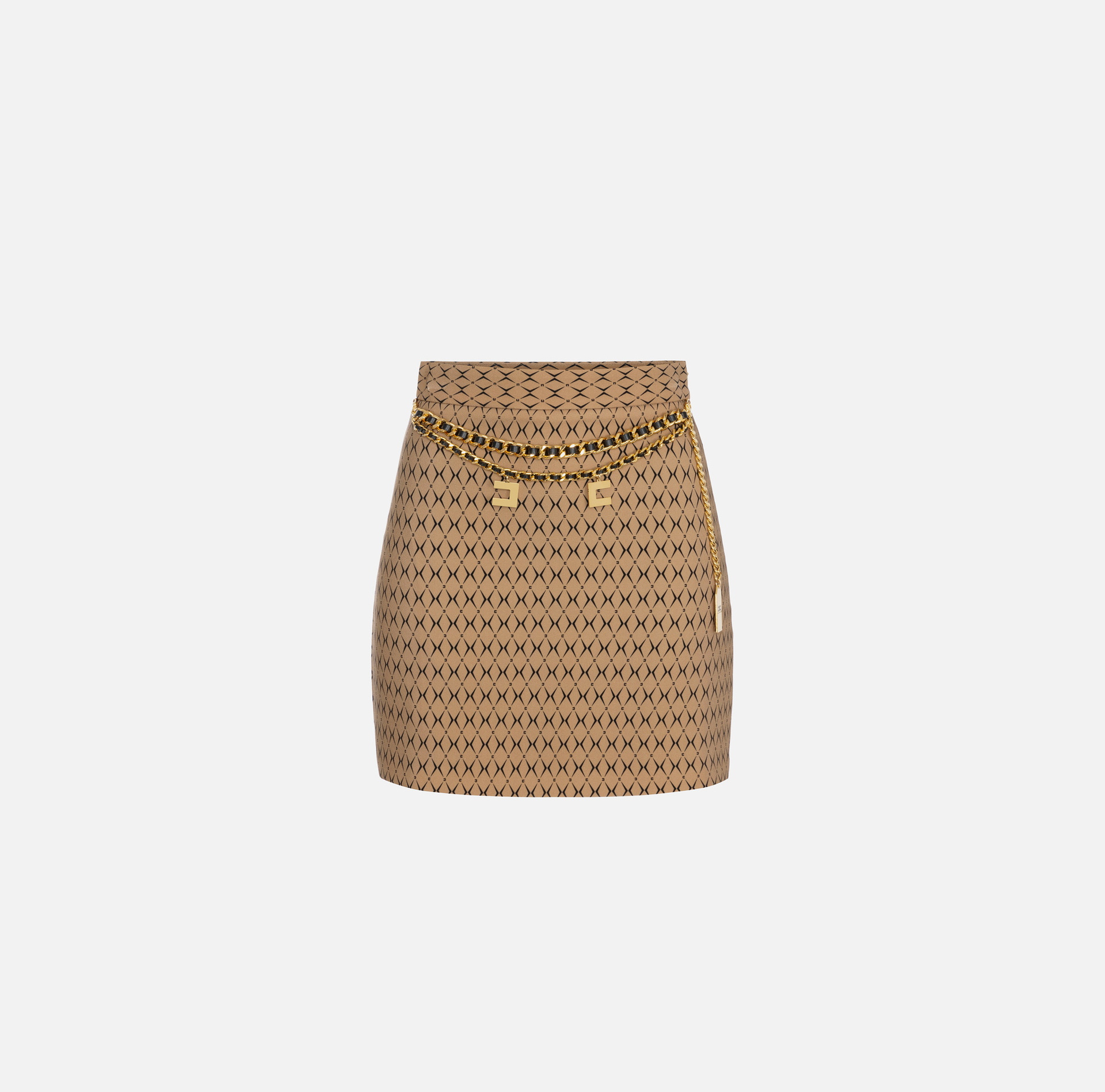 Crêpe miniskirt with diamond print and chain - Elisabetta Franchi® Outlet