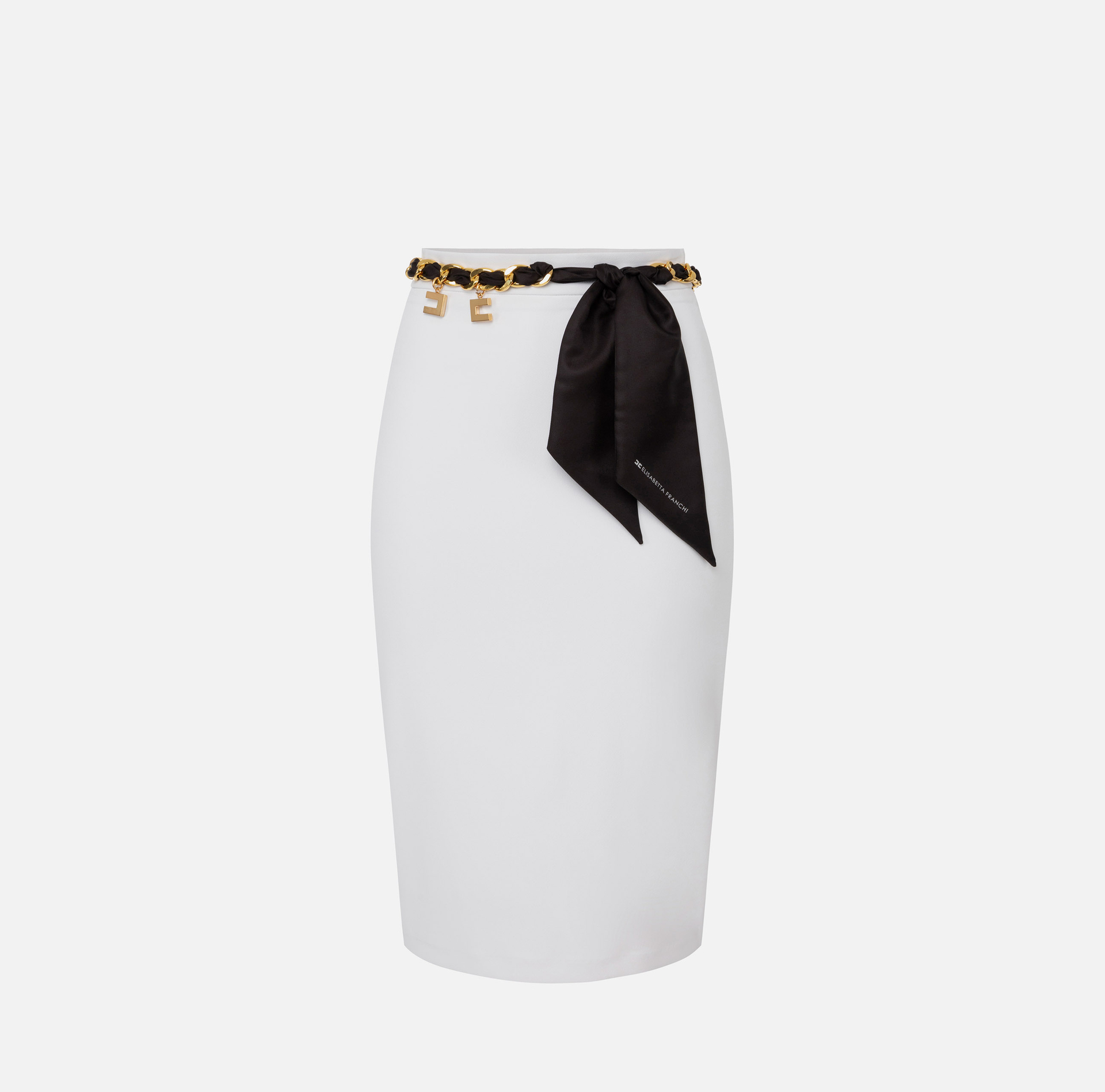 Jupe mi-mollet en crêpe stretch avec ceinture foulard - Elisabetta Franchi® Outlet