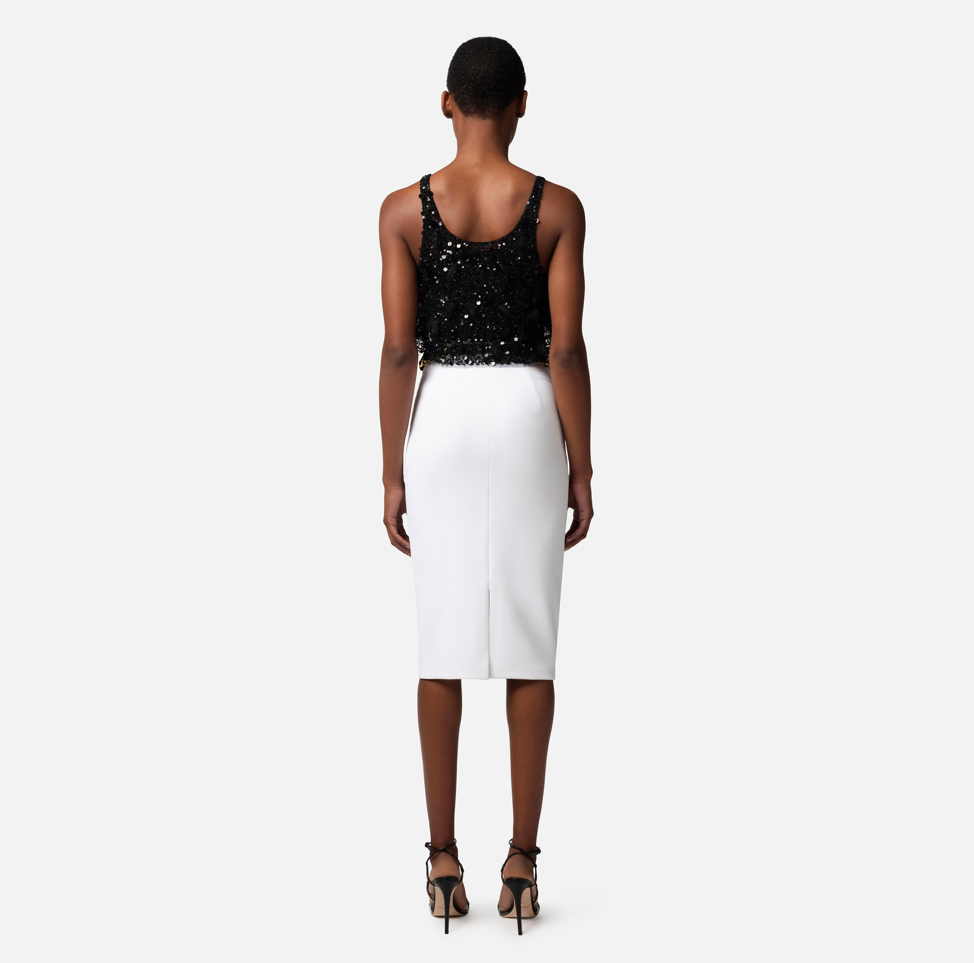 Jupe mi-mollet en crêpe stretch avec ceinture foulard - Elisabetta Franchi® Outlet