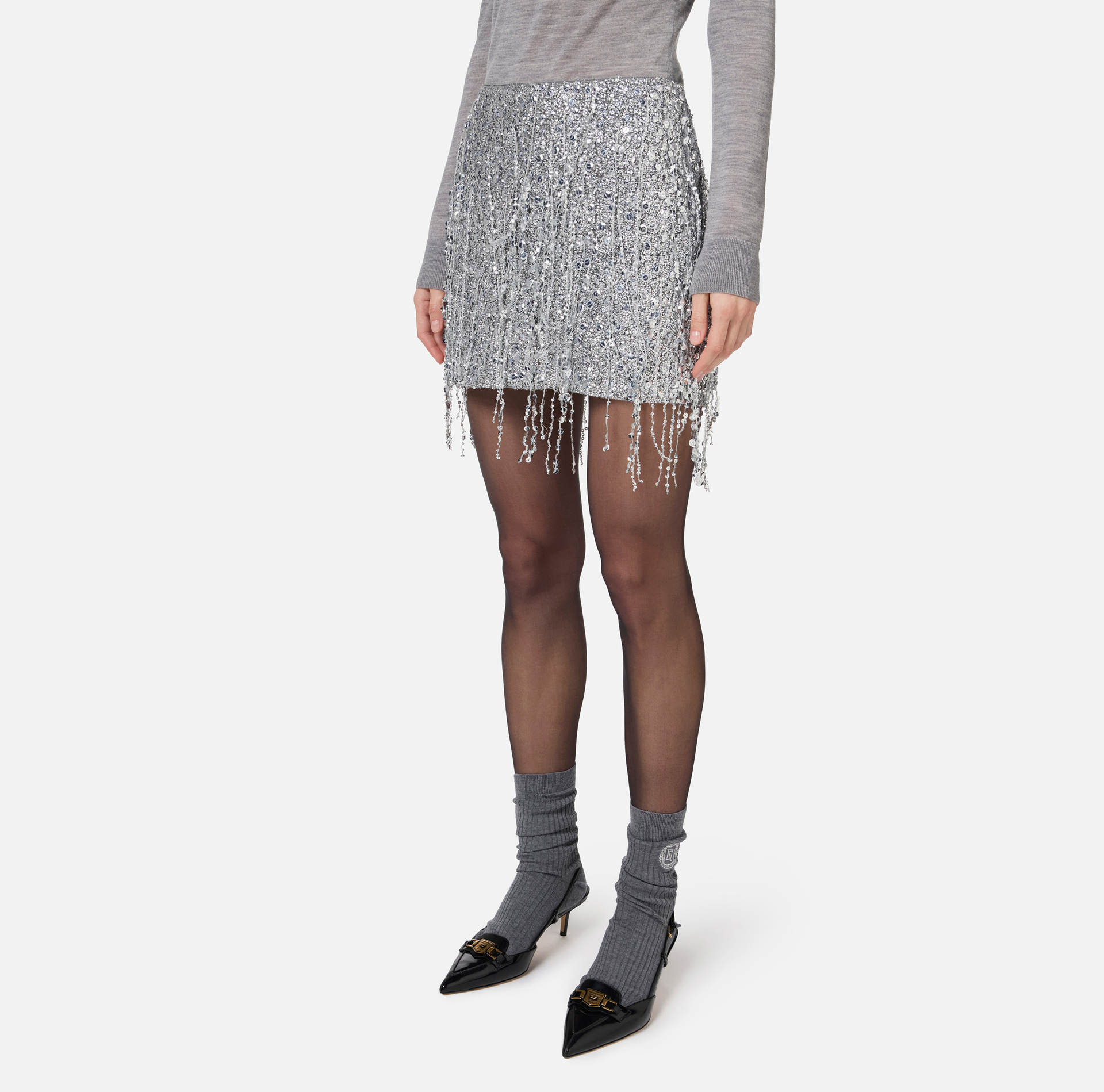Miniskirt embroidered with sequin fringes - Elisabetta Franchi® Outlet