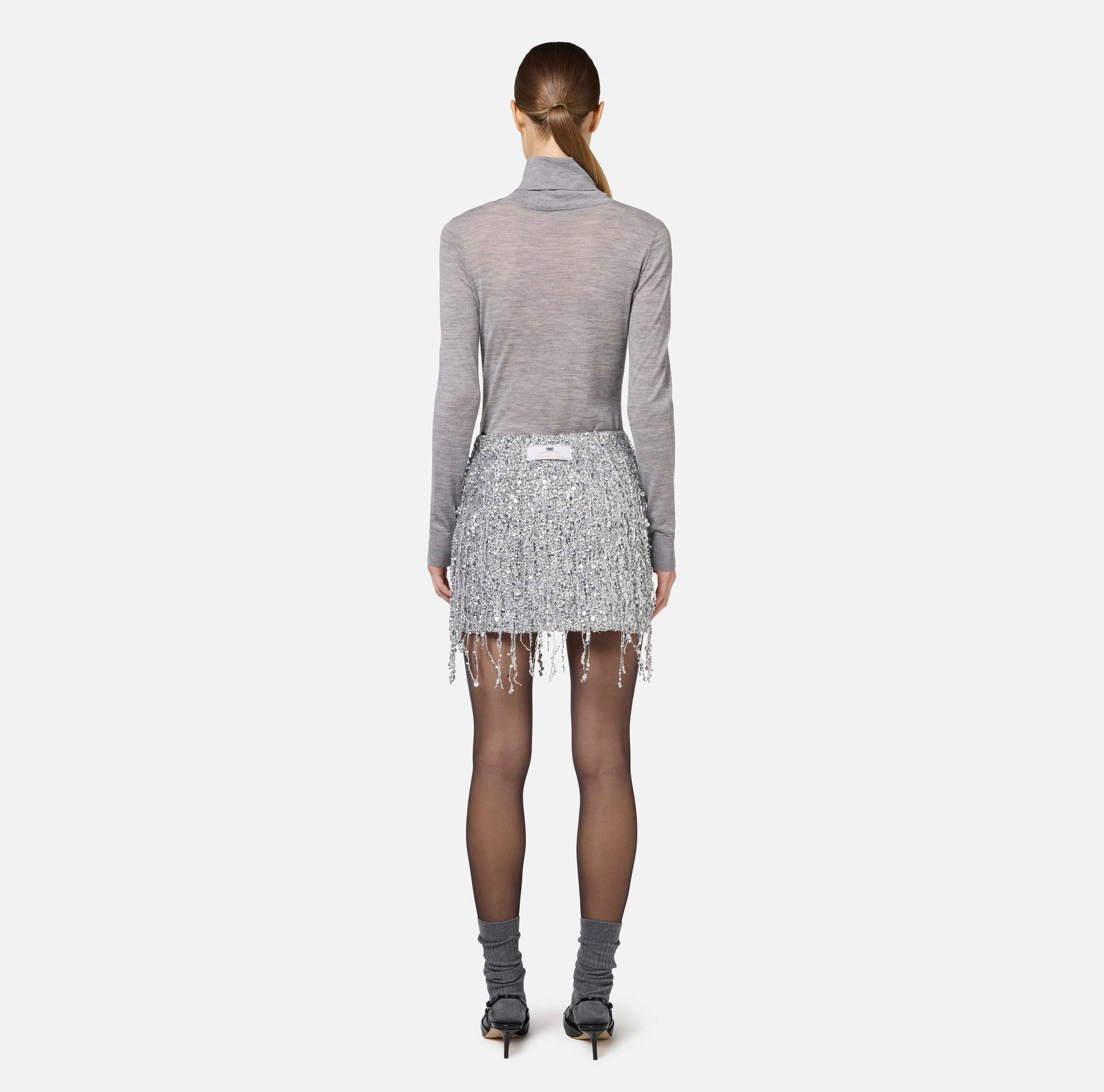 Miniskirt embroidered with sequin fringes - Elisabetta Franchi® Outlet
