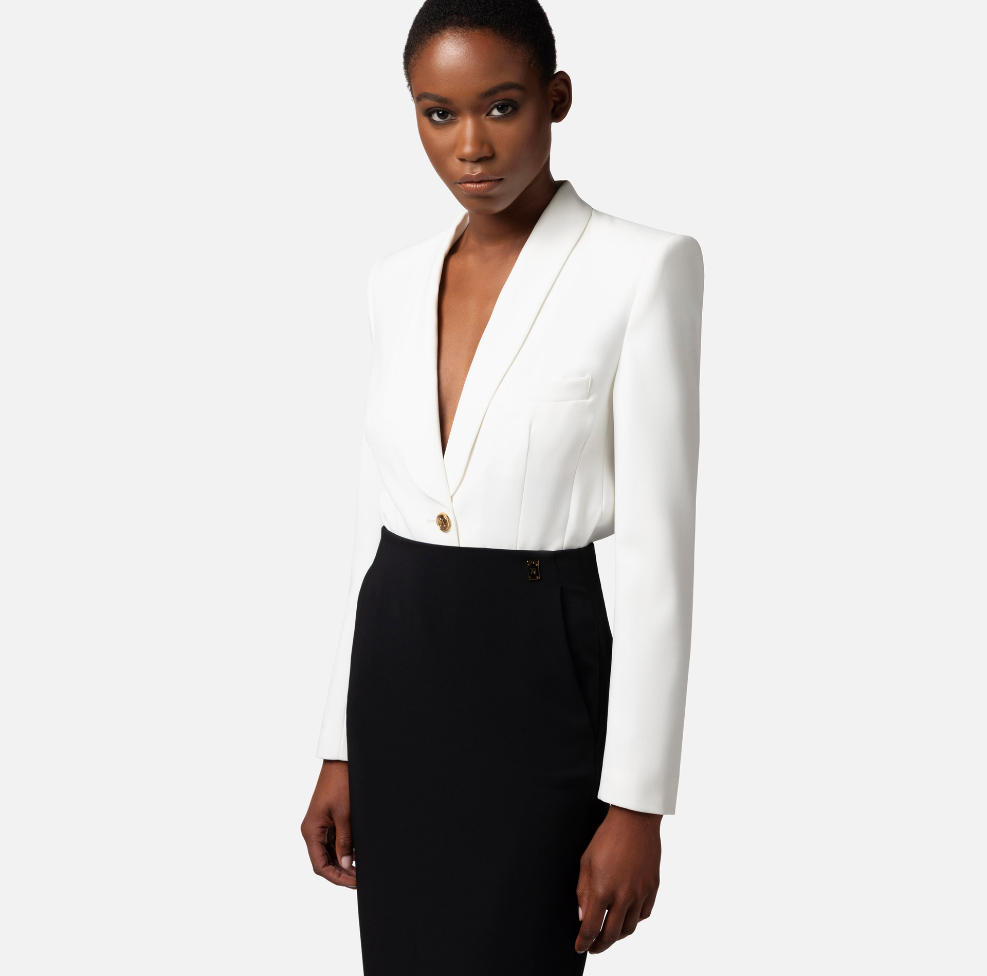 Crêpe bodysuit-style jacket with shawl lapel - Elisabetta Franchi® Outlet