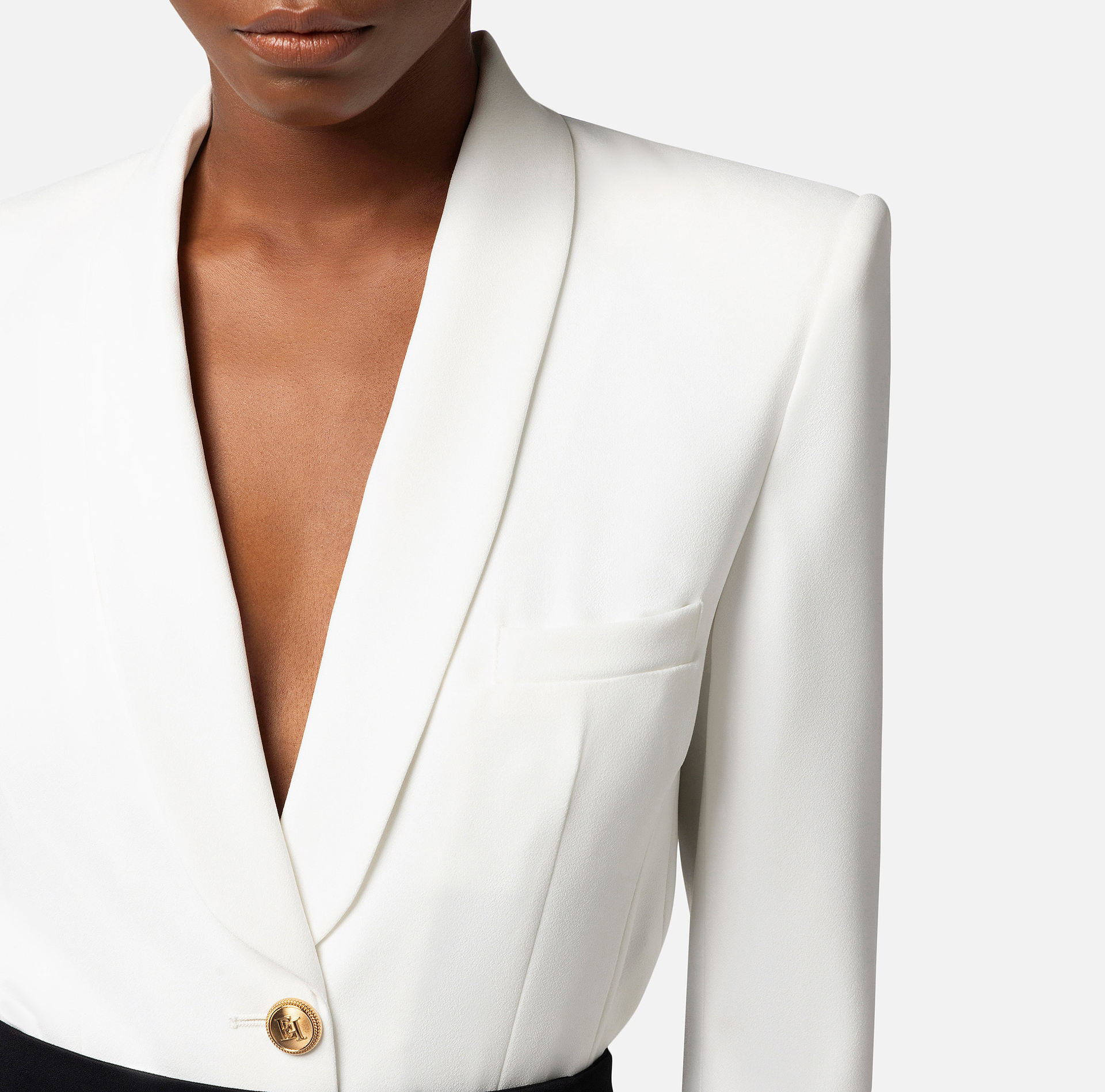 Crêpe bodysuit-style jacket with shawl lapel - Elisabetta Franchi® Outlet