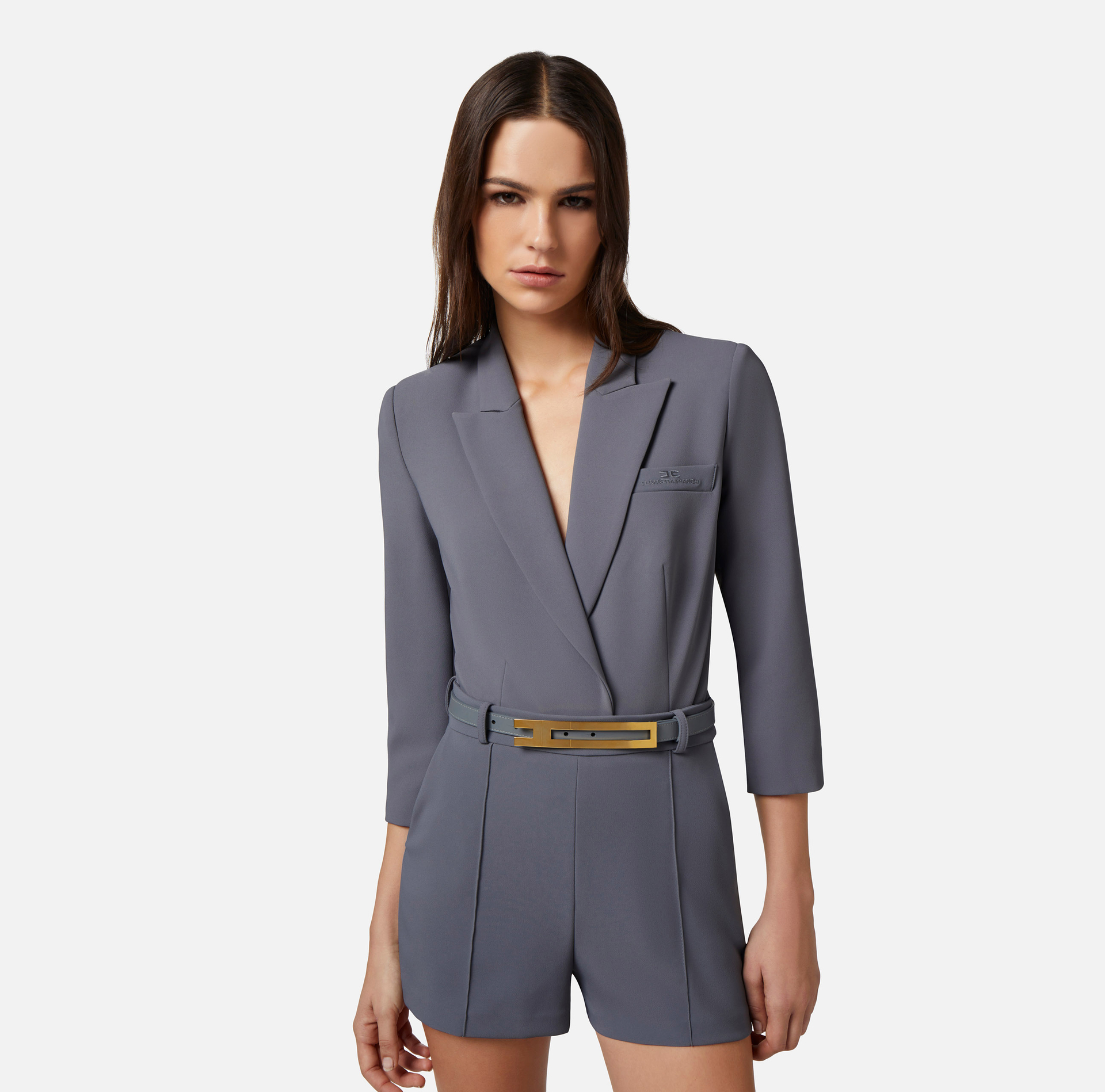Crêpe bodysuit-style jacket with peak lapels - Elisabetta Franchi® Outlet