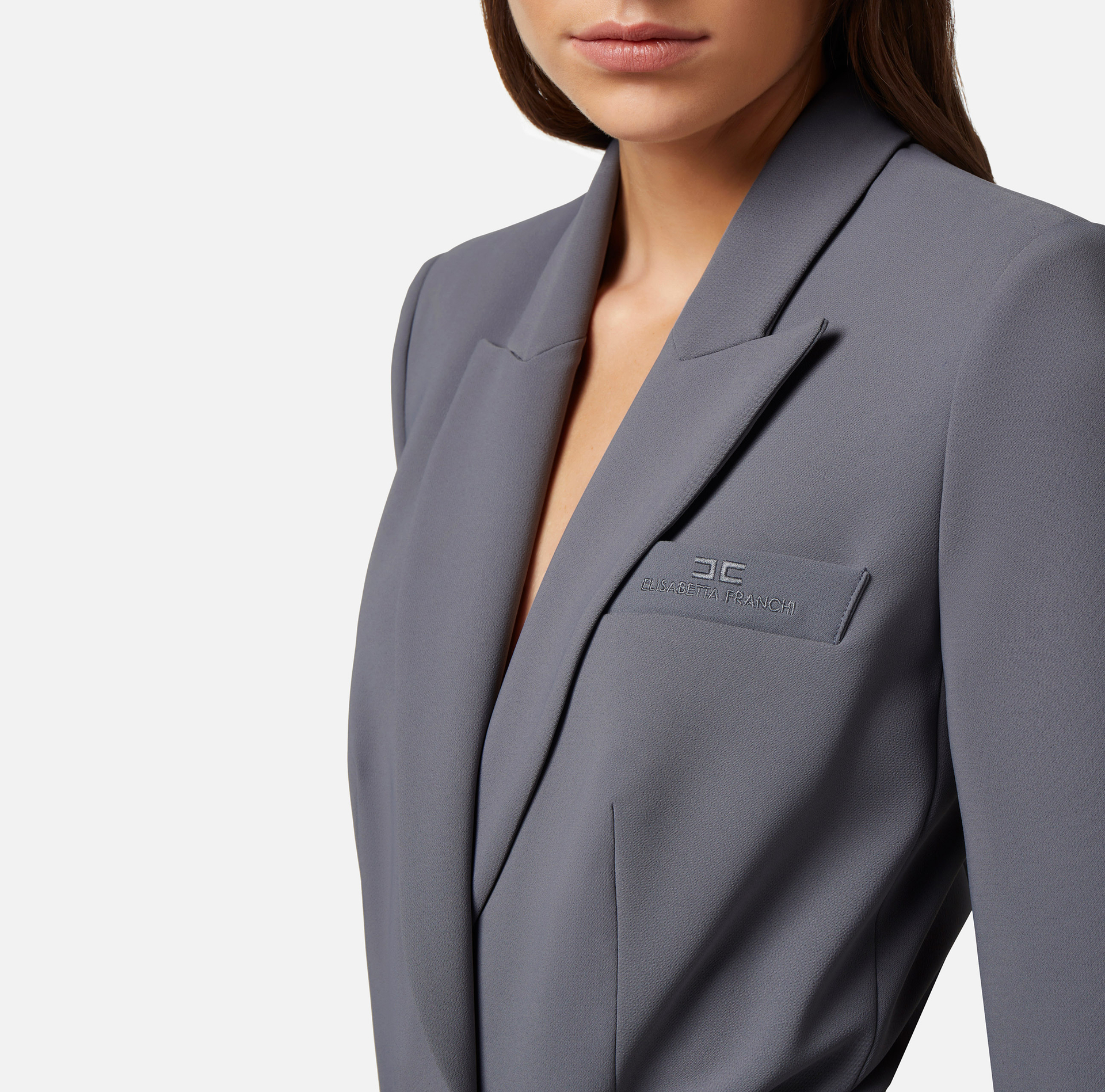 Crêpe bodysuit-style jacket with peak lapels - Elisabetta Franchi® Outlet