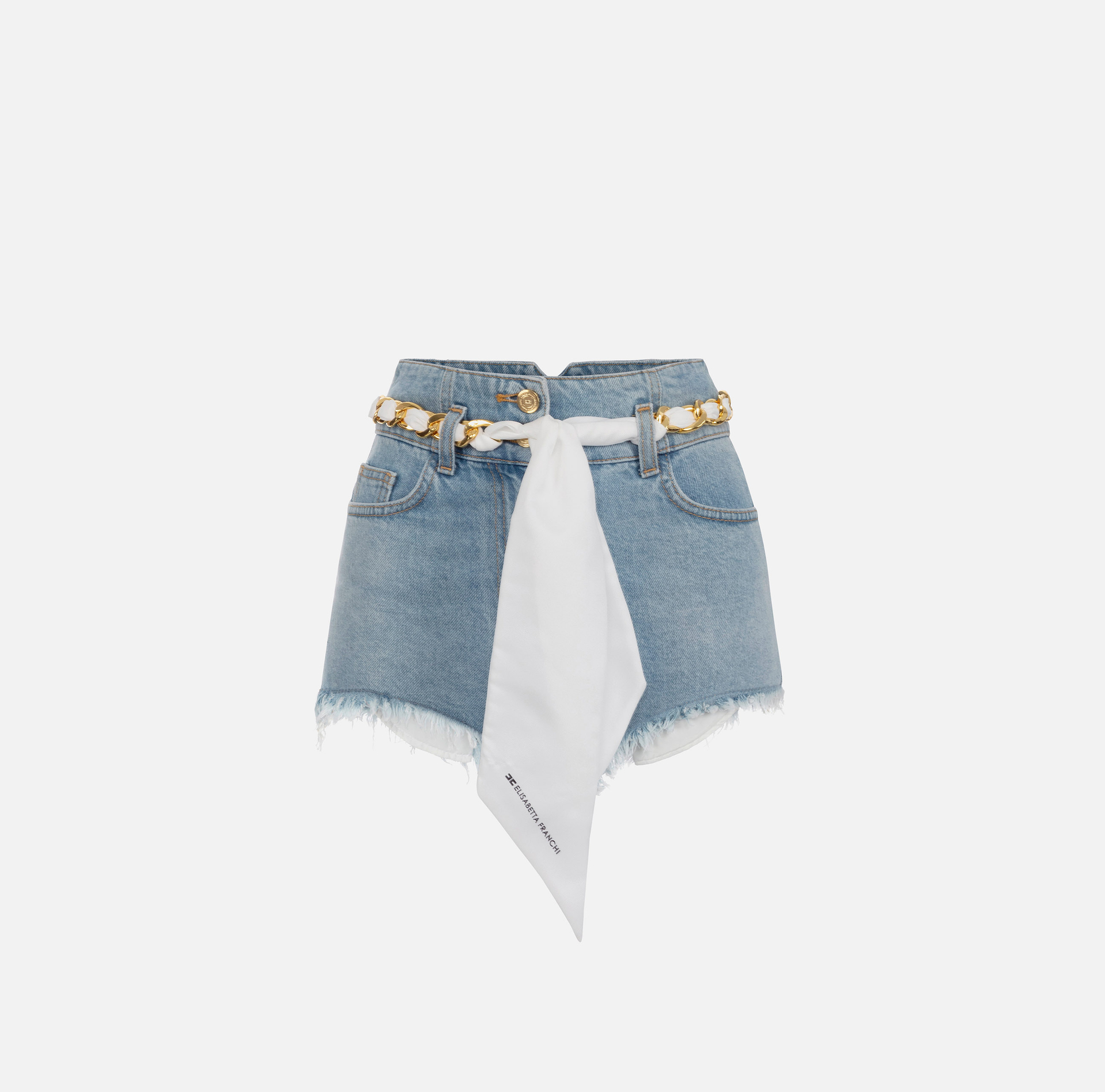 Denim shorts with foulard scarf belt - Elisabetta Franchi® Outlet