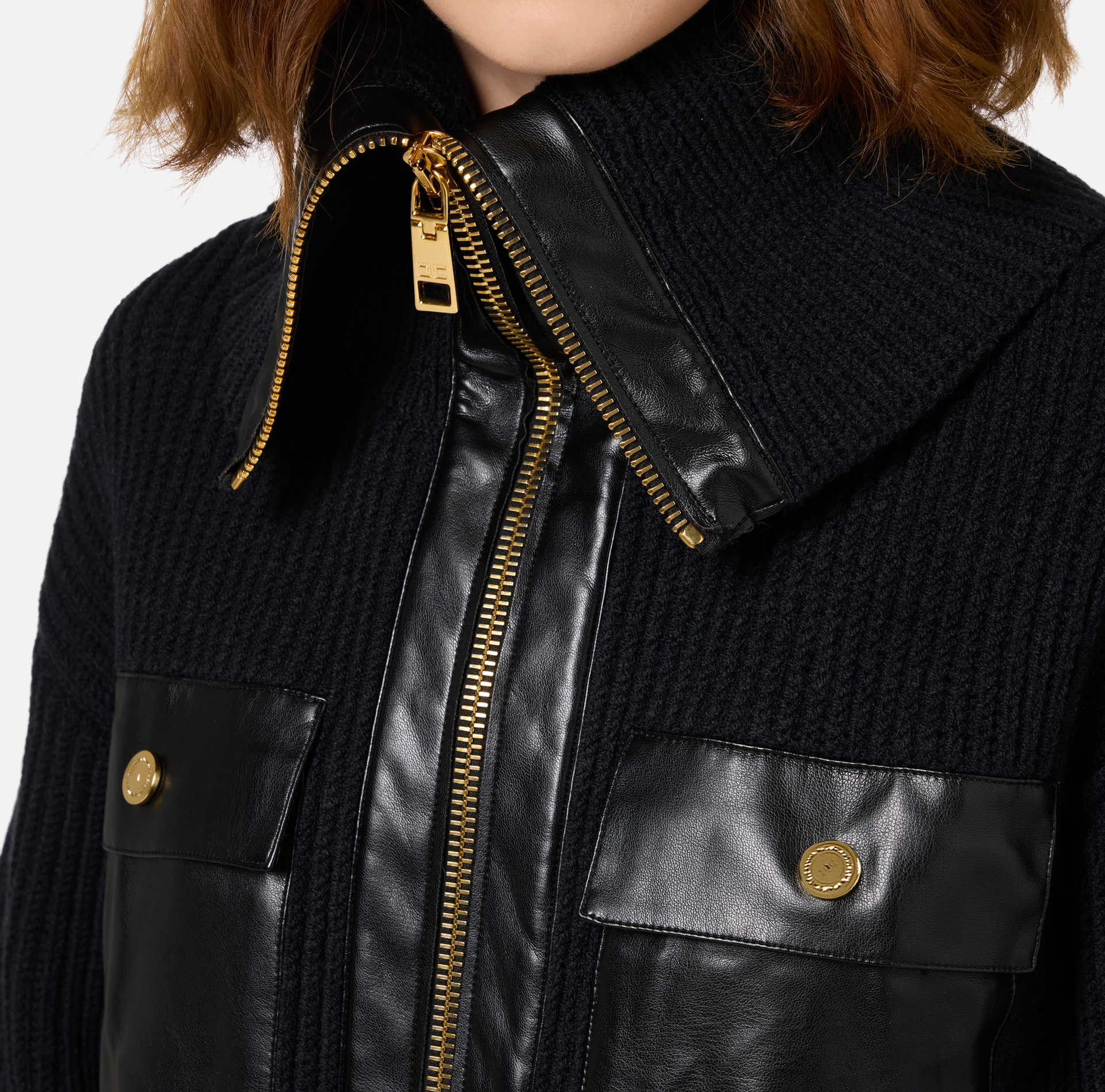Cardigan aus Wolle im Patentmuster mit Maxi-Reißverschluss - Elisabetta Franchi® Outlet