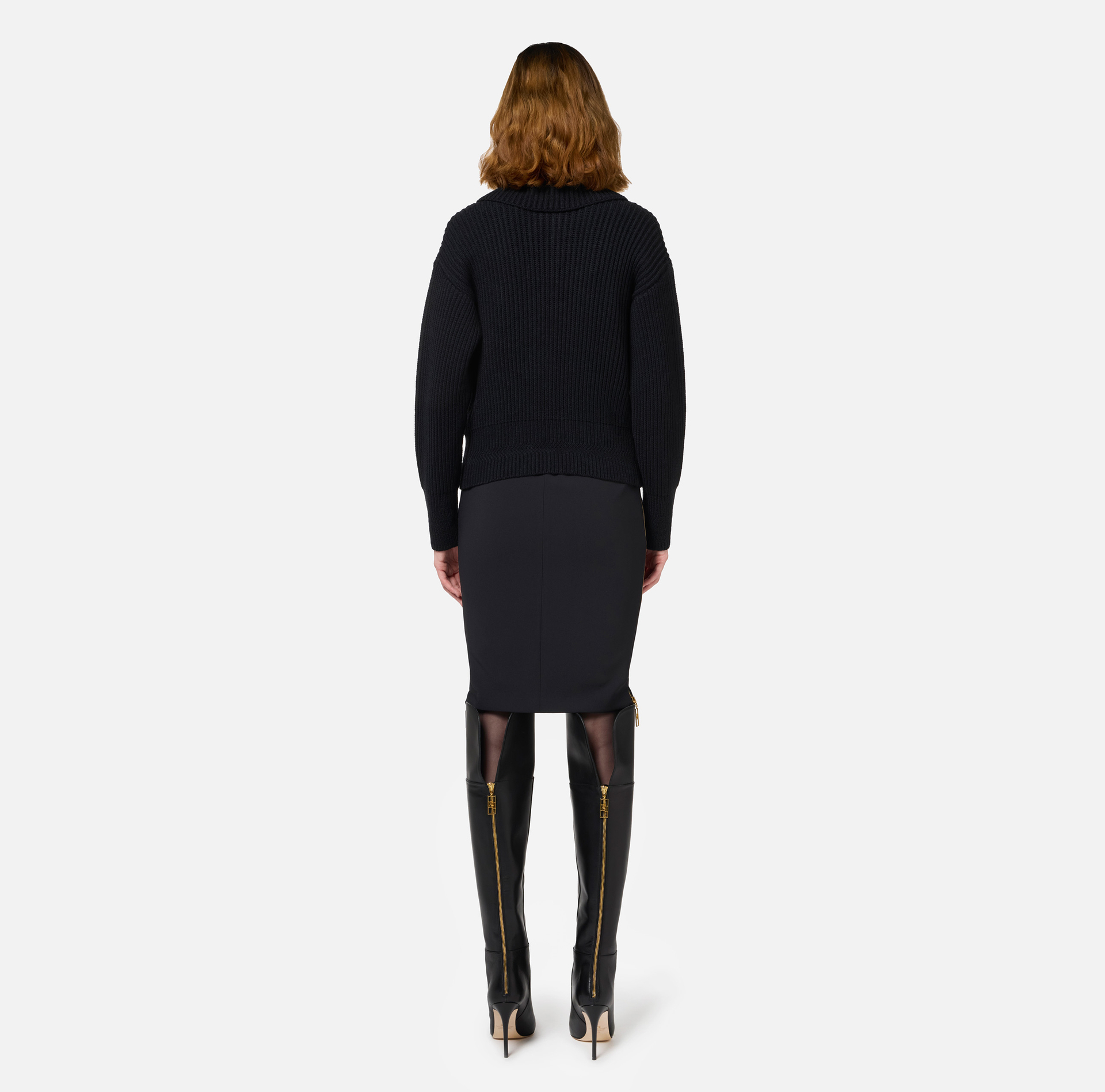 Cardigan aus Wolle im Patentmuster mit Maxi-Reißverschluss - Elisabetta Franchi® Outlet