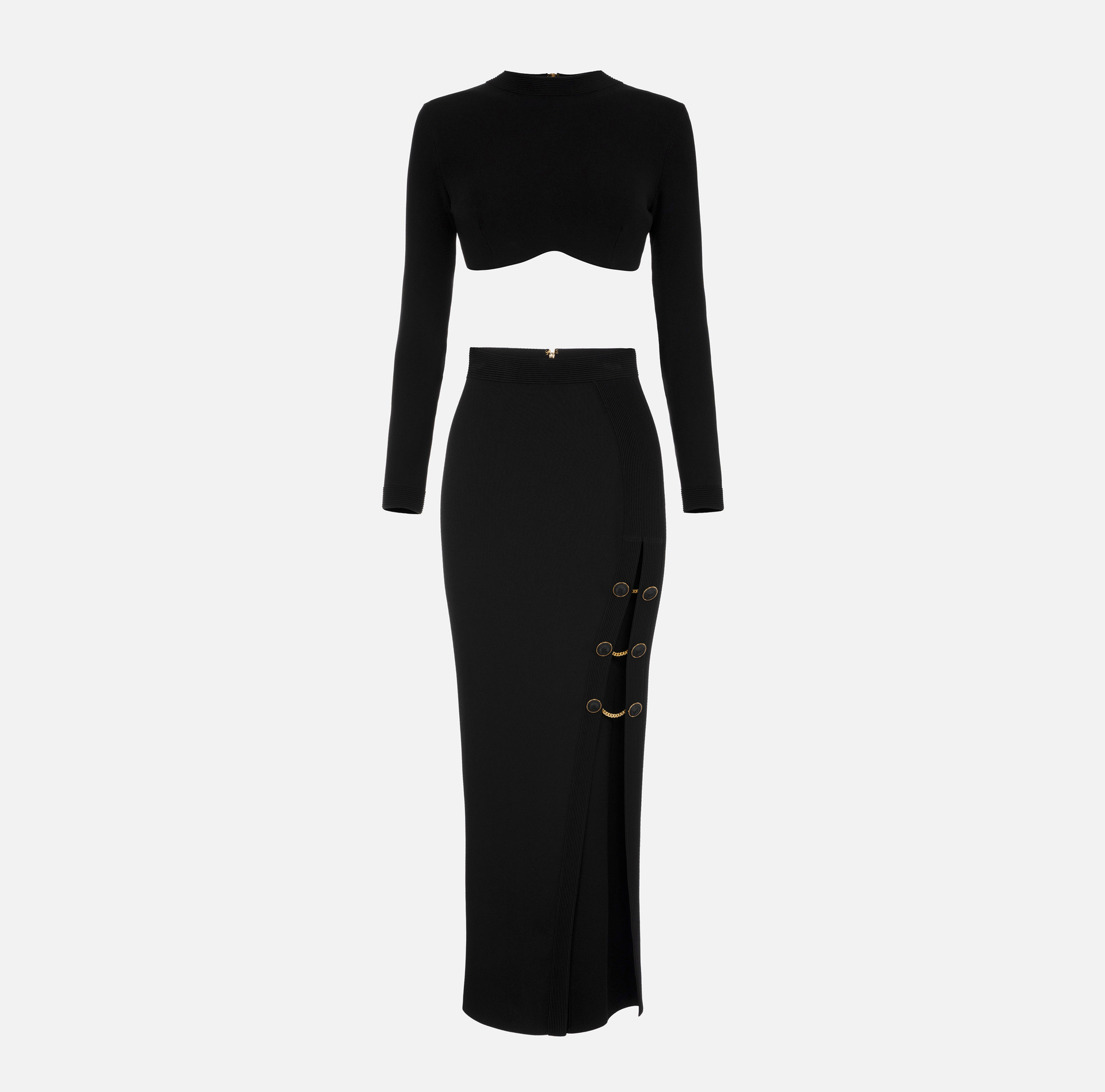 Shiny viscose skirt and top with cufflink buttons - Elisabetta Franchi® Outlet