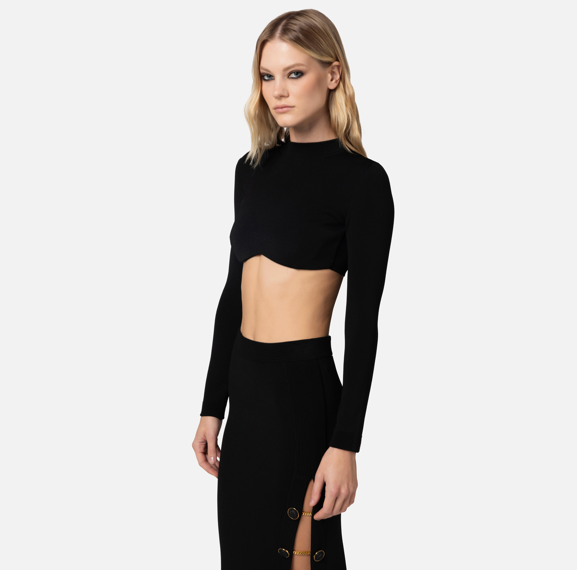 Shiny viscose skirt and top with cufflink buttons - Elisabetta Franchi® Outlet