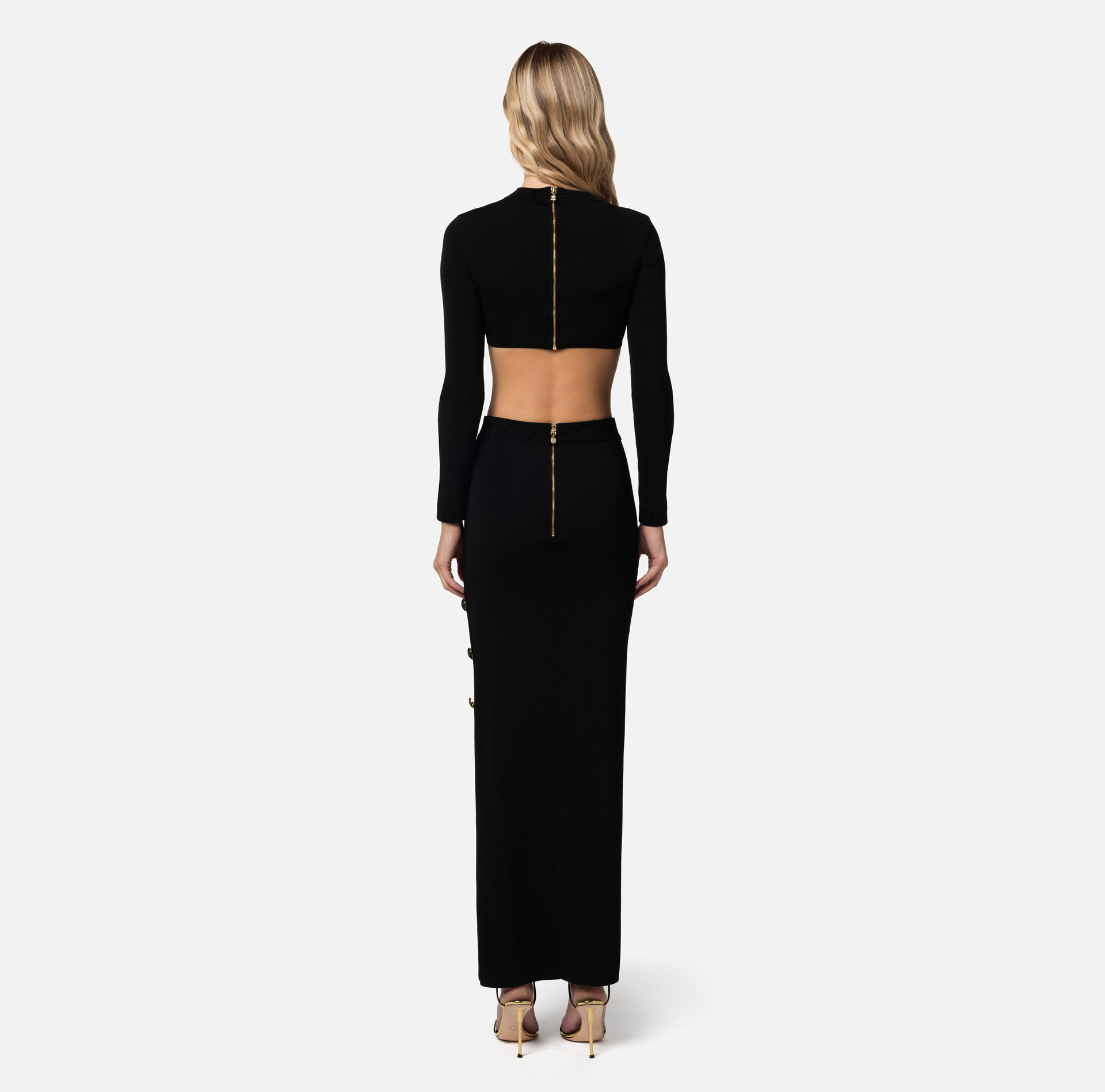 Shiny viscose skirt and top with cufflink buttons - Elisabetta Franchi® Outlet