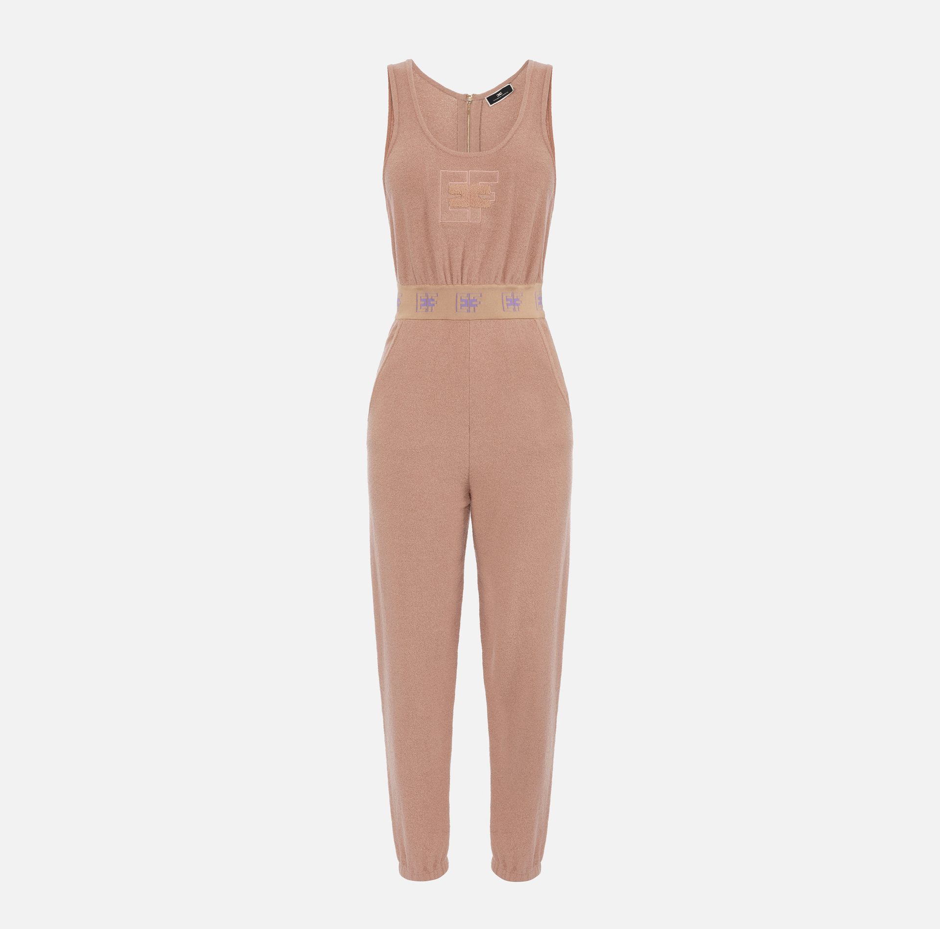 Jumpsuit in cotton fabric with logoed bands and embroidery - Elisabetta Franchi® Outlet