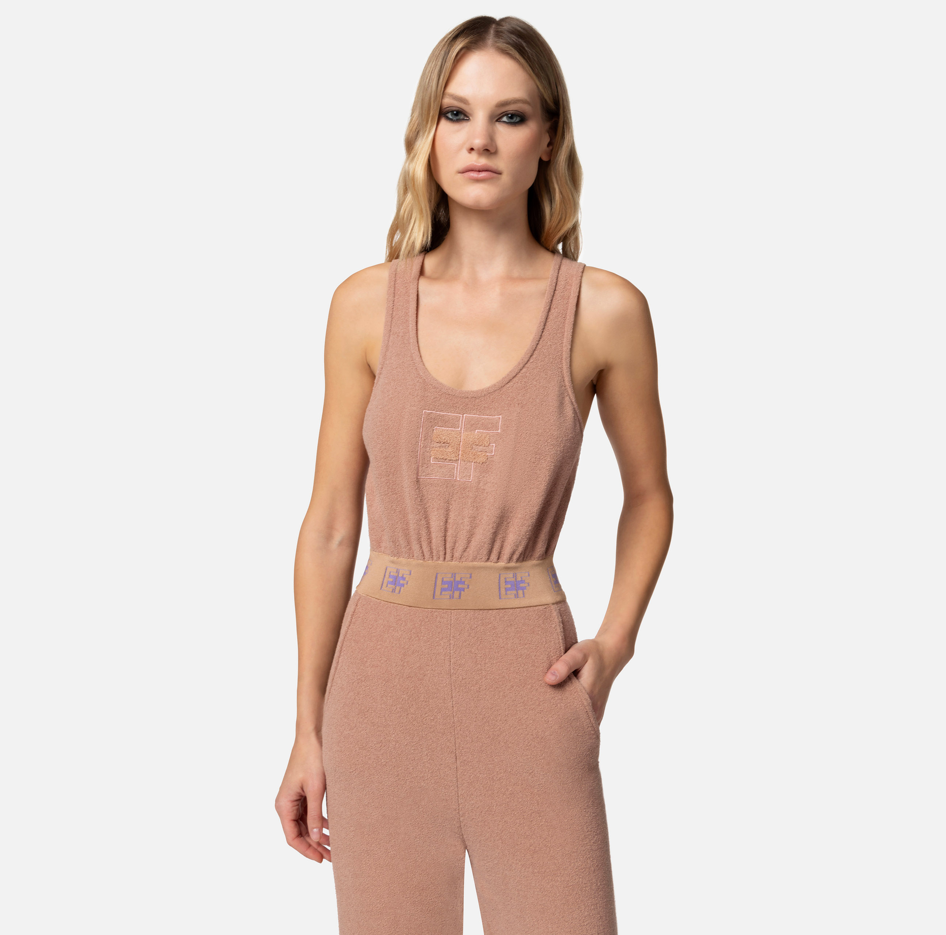 Jumpsuit in cotton fabric with logoed bands and embroidery - Elisabetta Franchi® Outlet