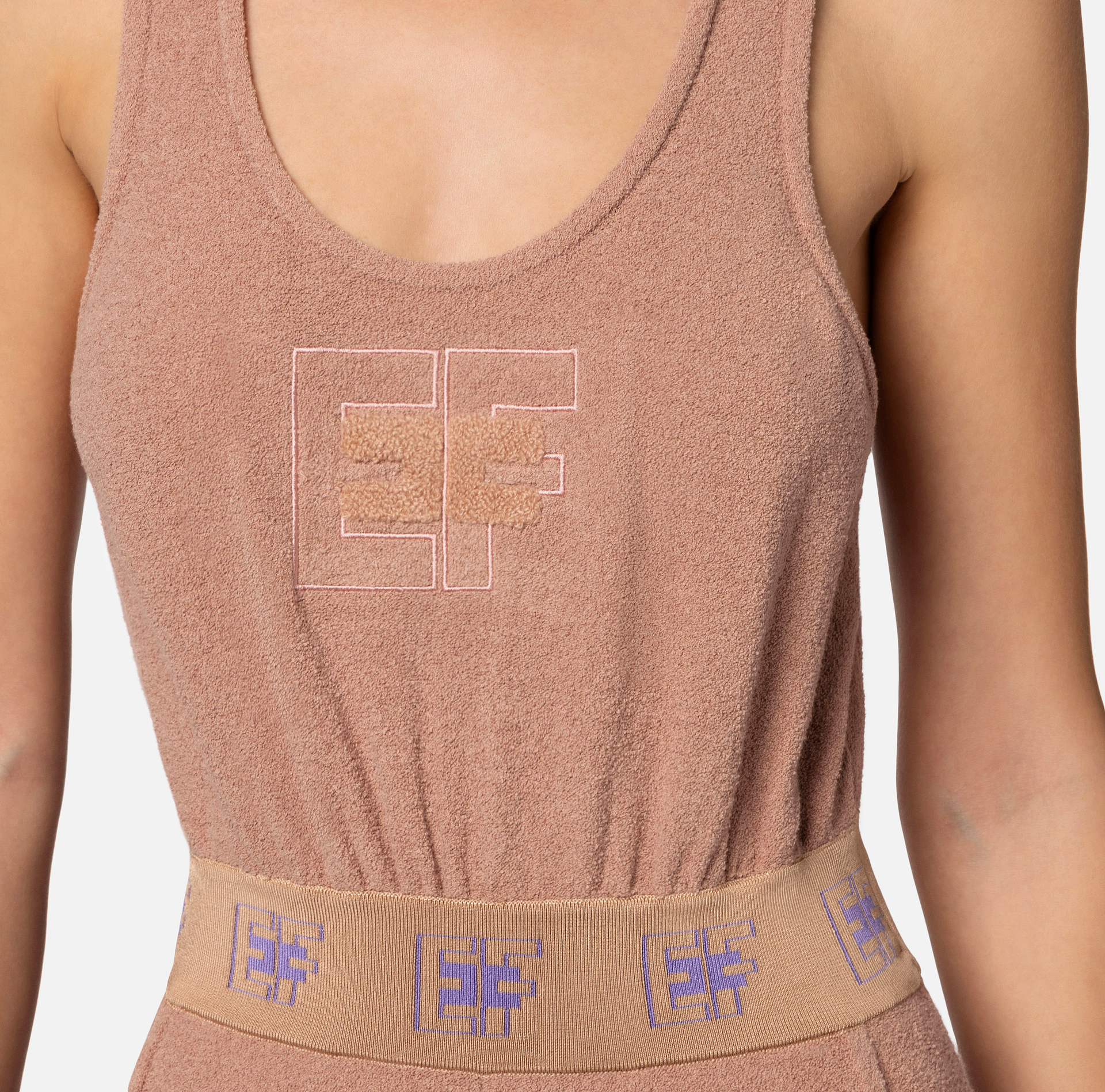 Jumpsuit in cotton fabric with logoed bands and embroidery - Elisabetta Franchi® Outlet