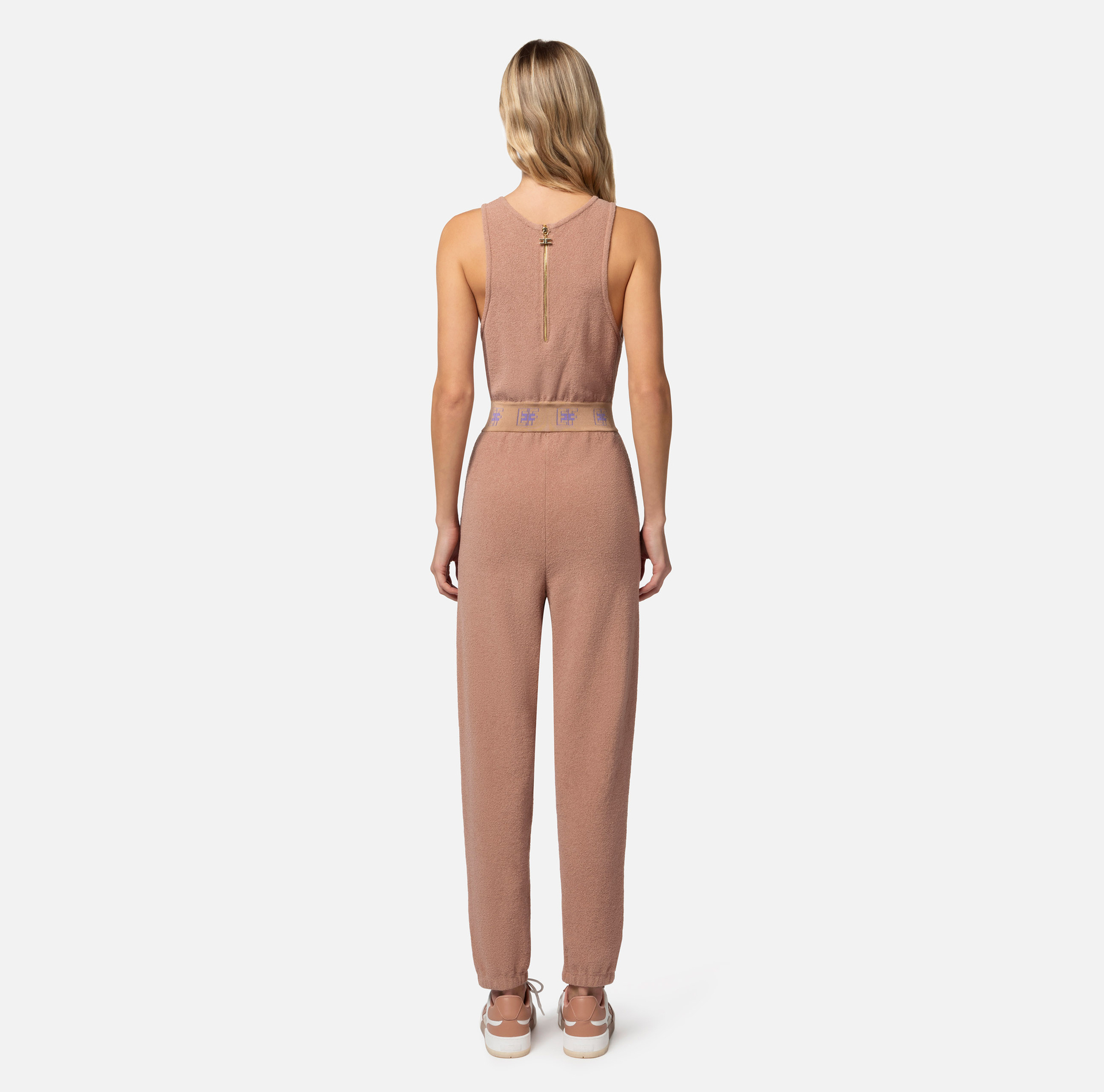 Jumpsuit in cotton fabric with logoed bands and embroidery - Elisabetta Franchi® Outlet
