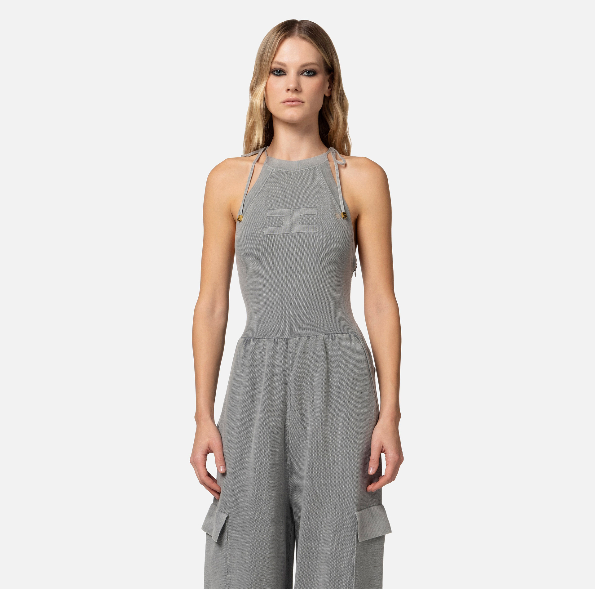 Cotton stone wash jumpsuit - Elisabetta Franchi® Outlet