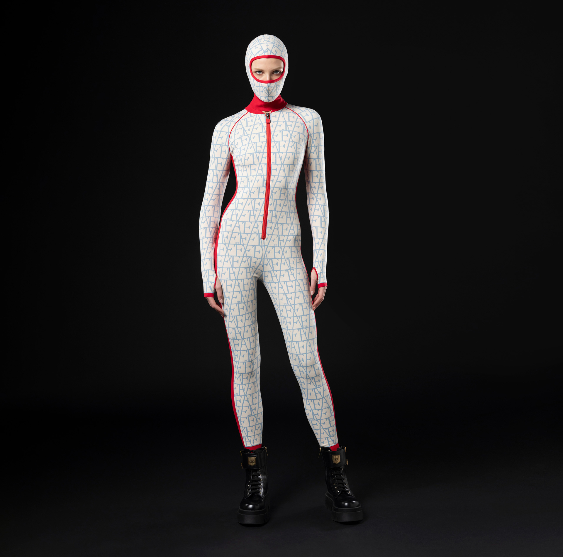 Technical wool jumpsuit with lettering print | Elisabetta Franchi® Outlet