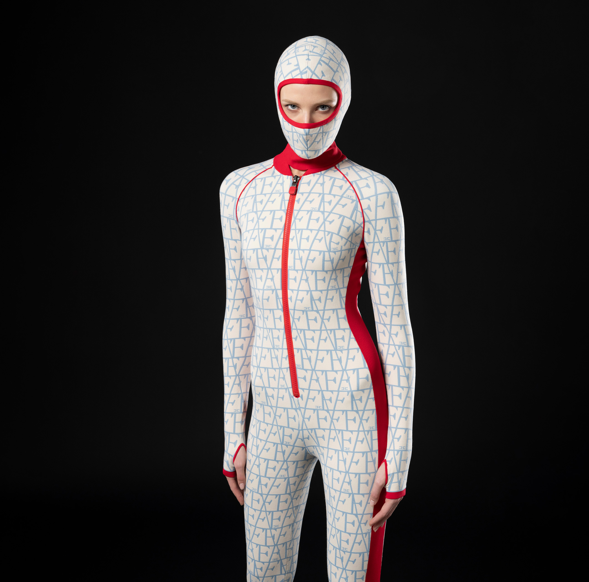 Technical wool jumpsuit with lettering print | Elisabetta Franchi® Outlet