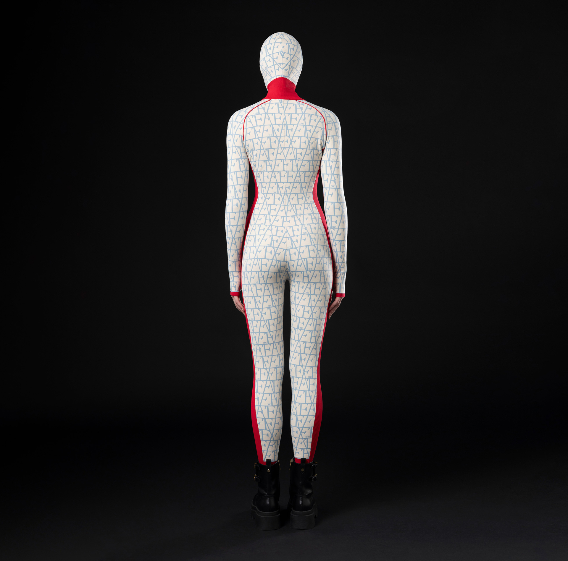 Technical wool jumpsuit with lettering print | Elisabetta Franchi® Outlet