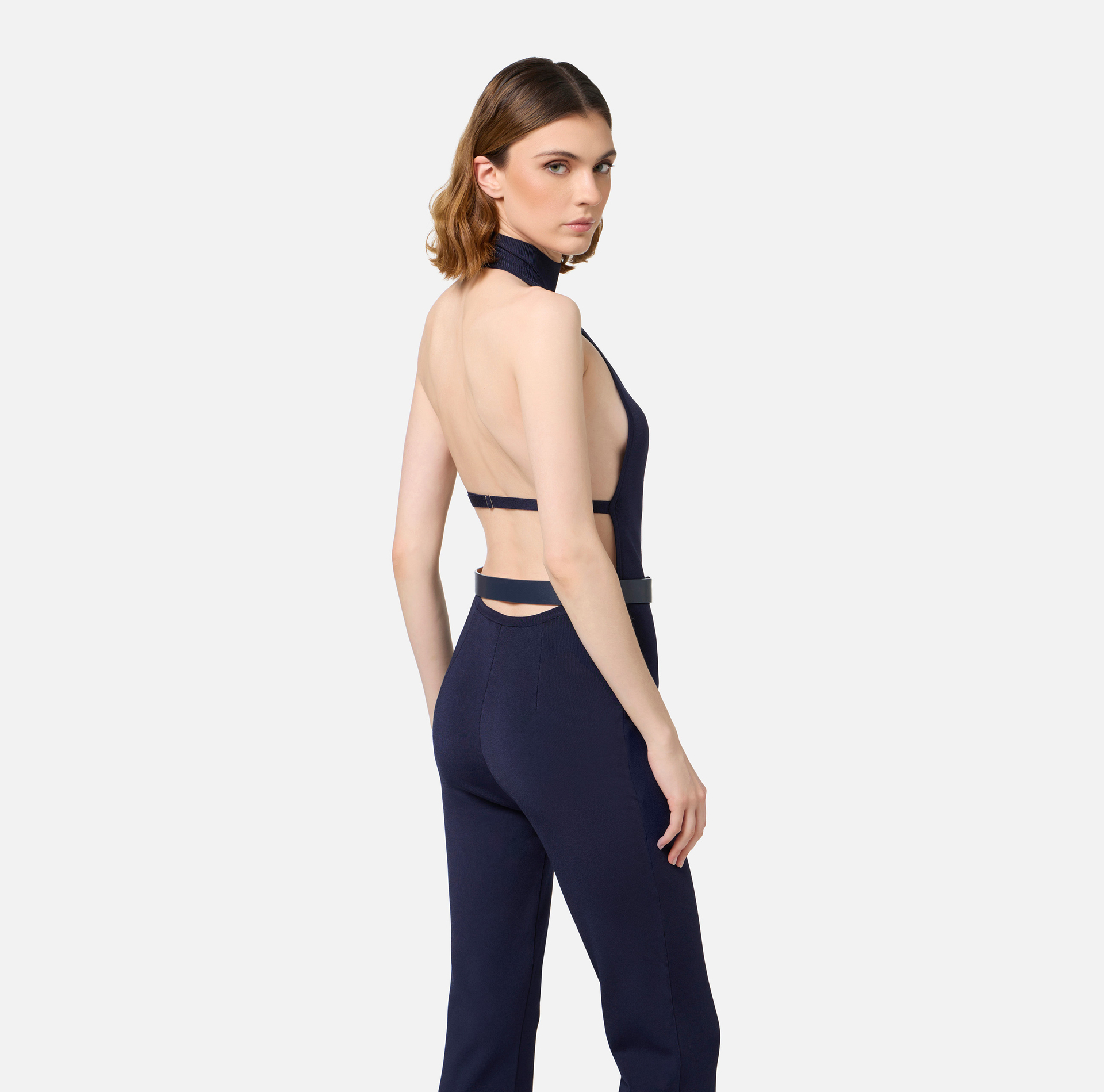 Tuta in viscosa lucida con cintura | Elisabetta Franchi® Outlet