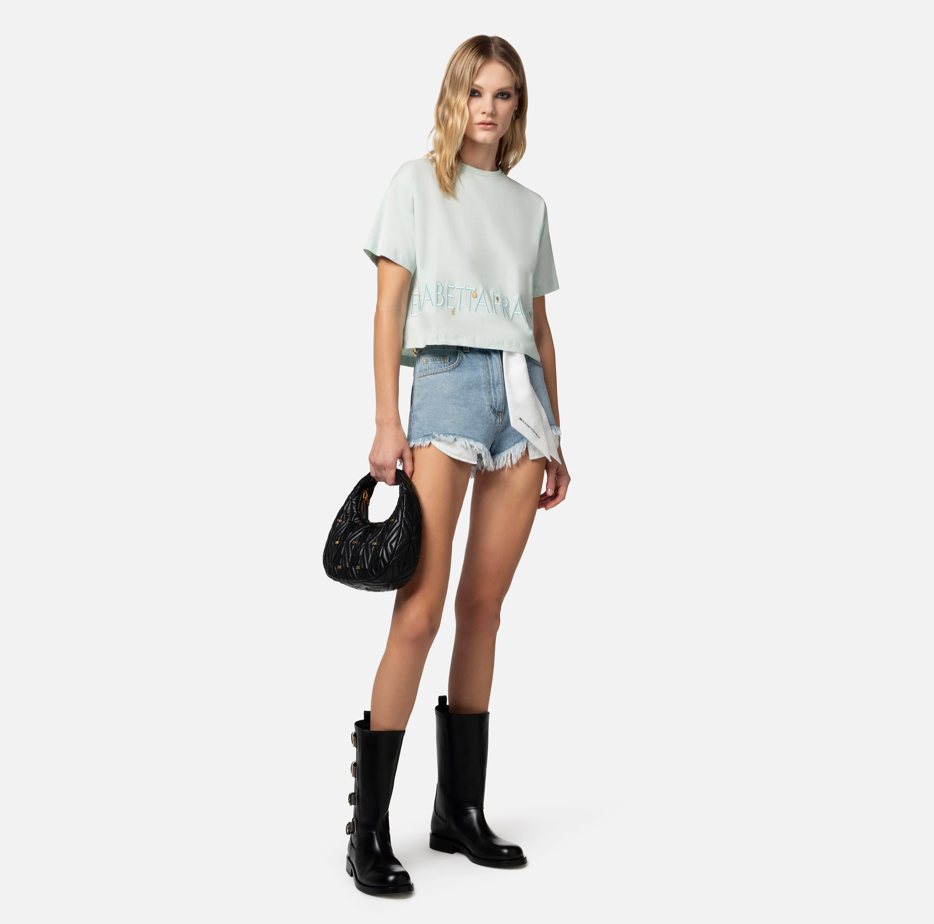Jersey t-shirt with logo and charms - Elisabetta Franchi® Outlet
