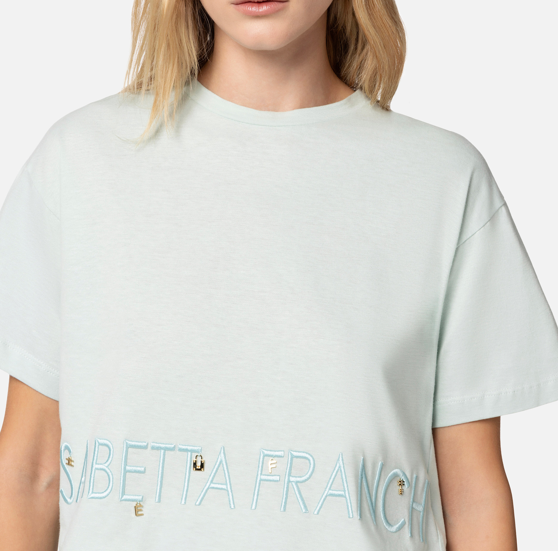 Jersey t-shirt with logo and charms - Elisabetta Franchi® Outlet