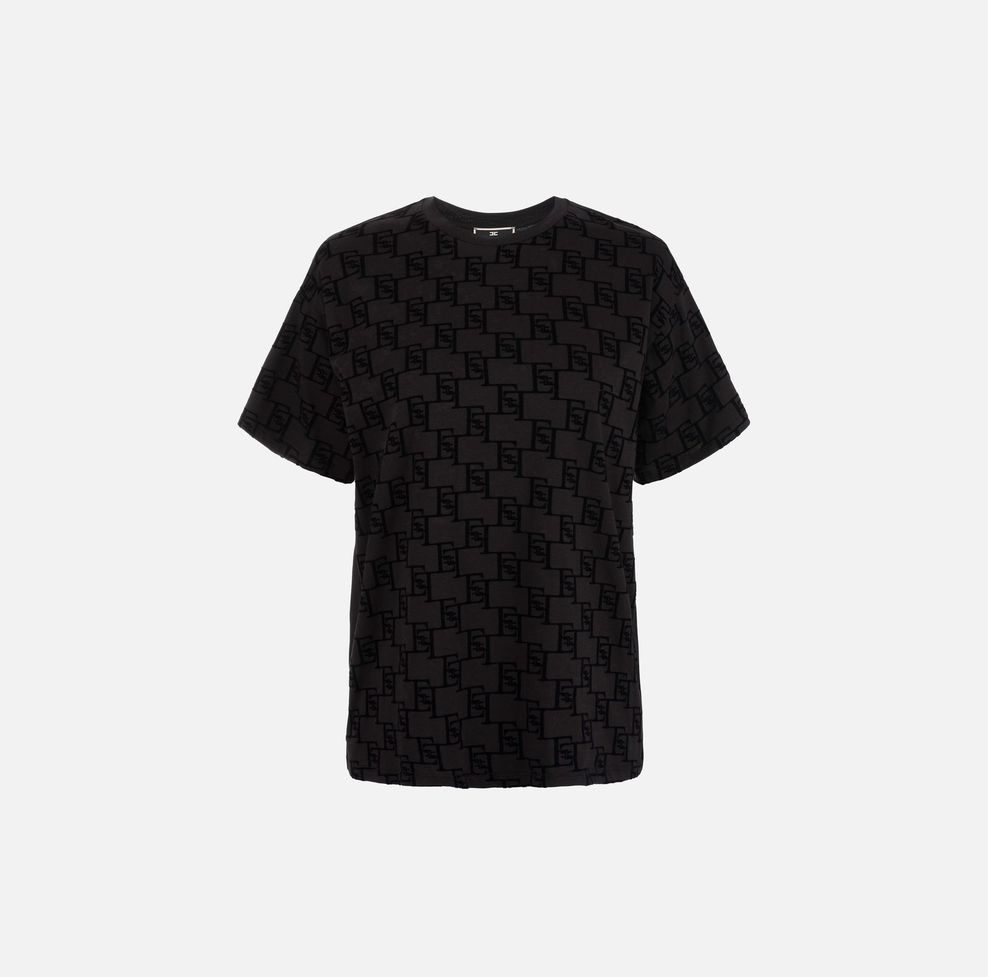 Jersey t-shirt with flock logo print - Elisabetta Franchi® Outlet