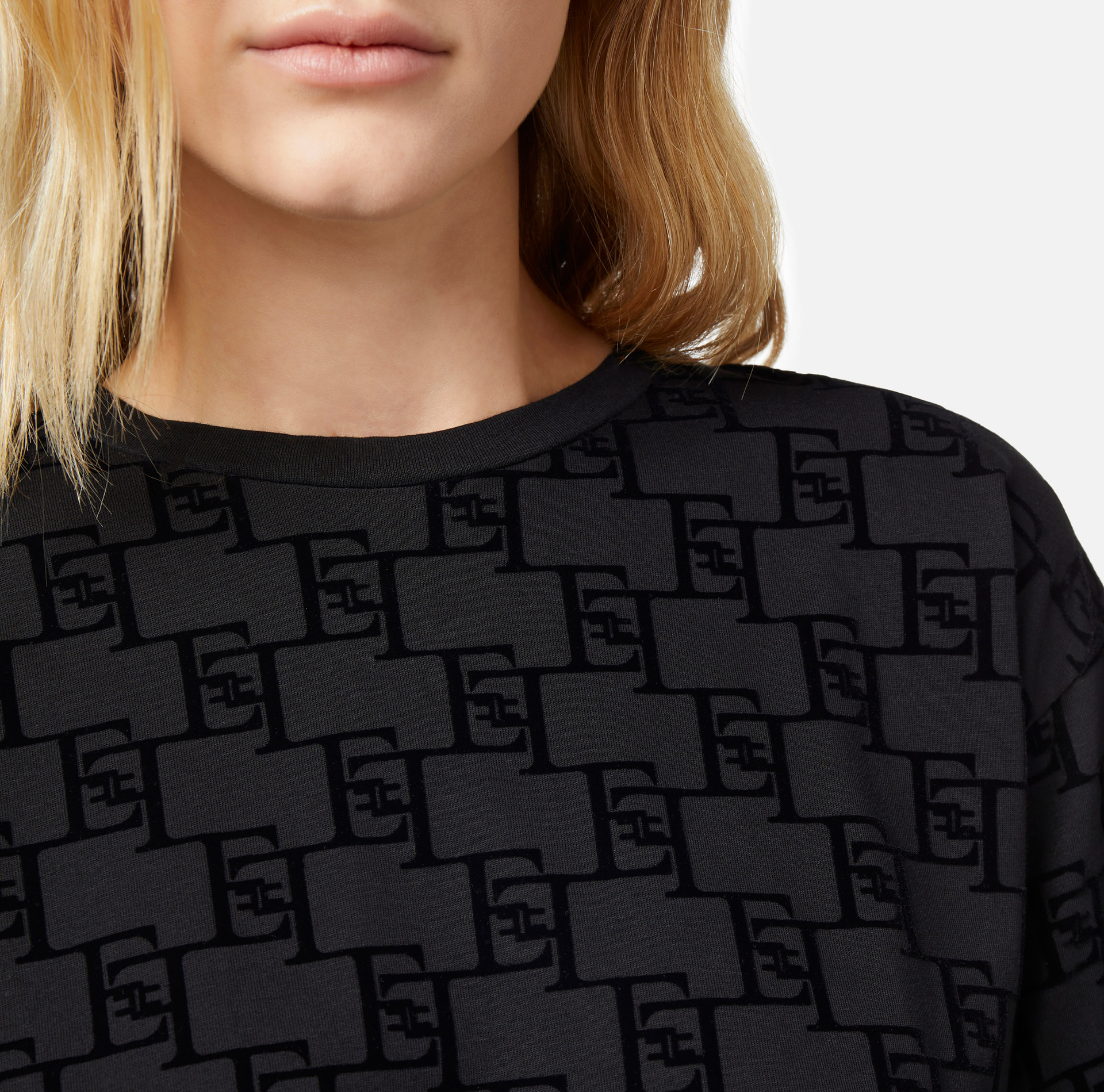 Jersey t-shirt with flock logo print - Elisabetta Franchi® Outlet