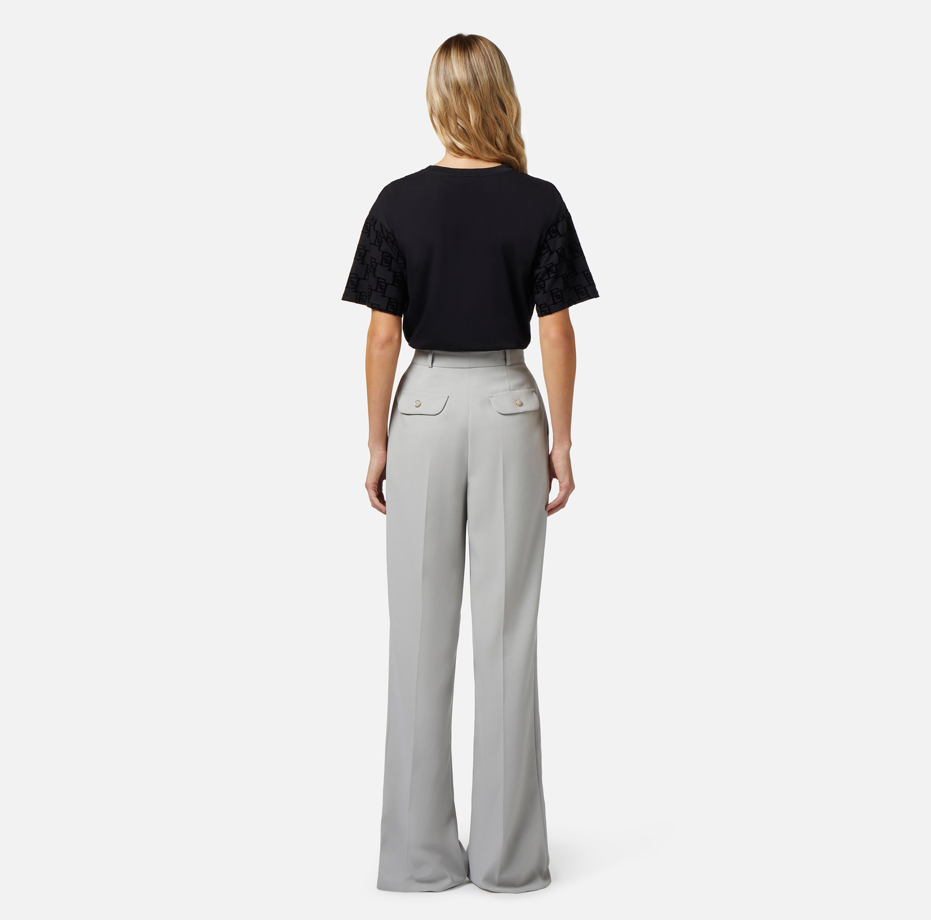 Jersey t-shirt with flock logo print - Elisabetta Franchi® Outlet