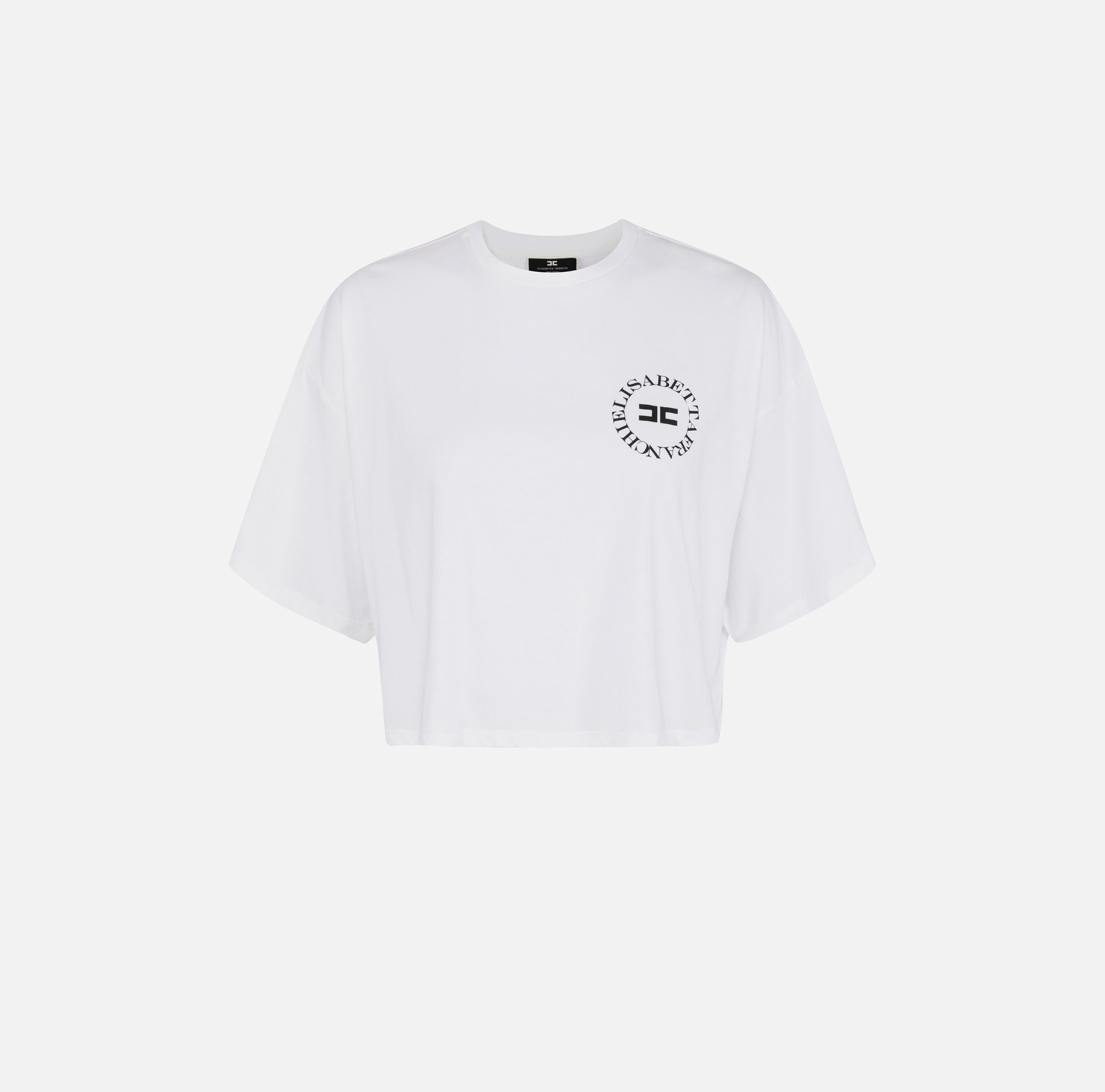 T-shirt cropped en jersey avec logo - Elisabetta Franchi® Outlet