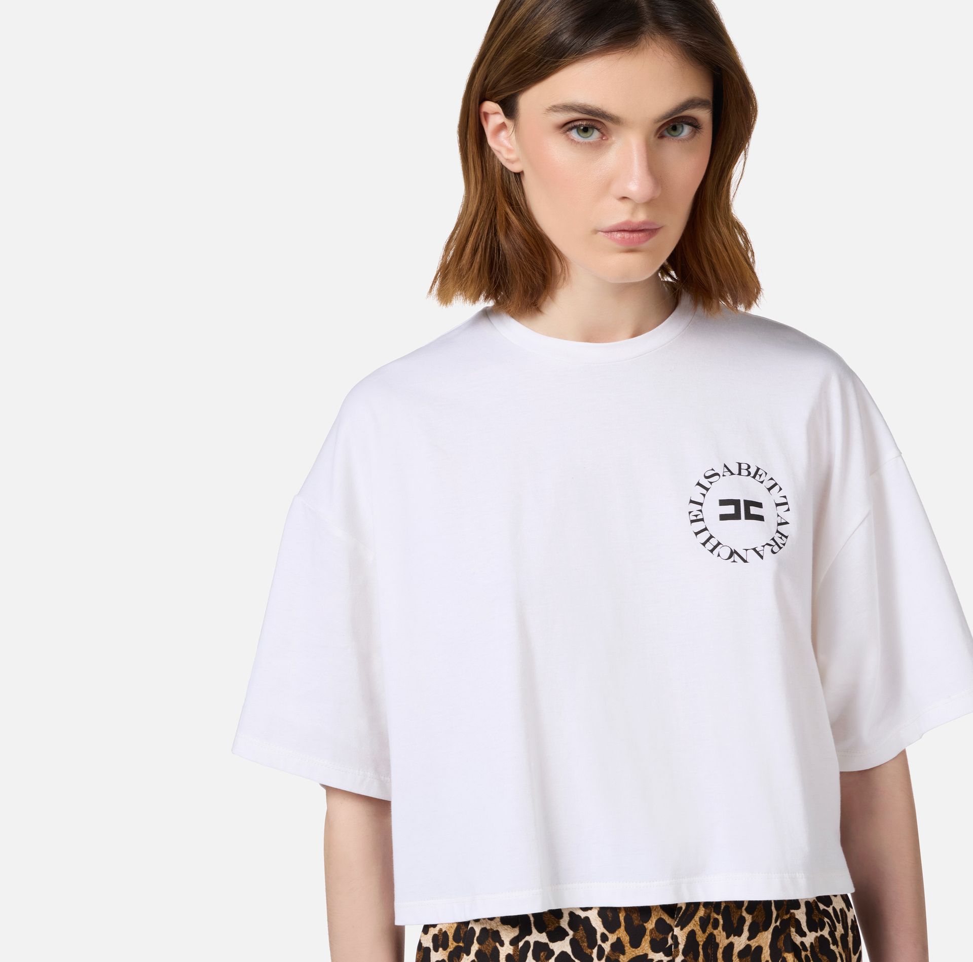T-shirt cropped en jersey avec logo - Elisabetta Franchi® Outlet