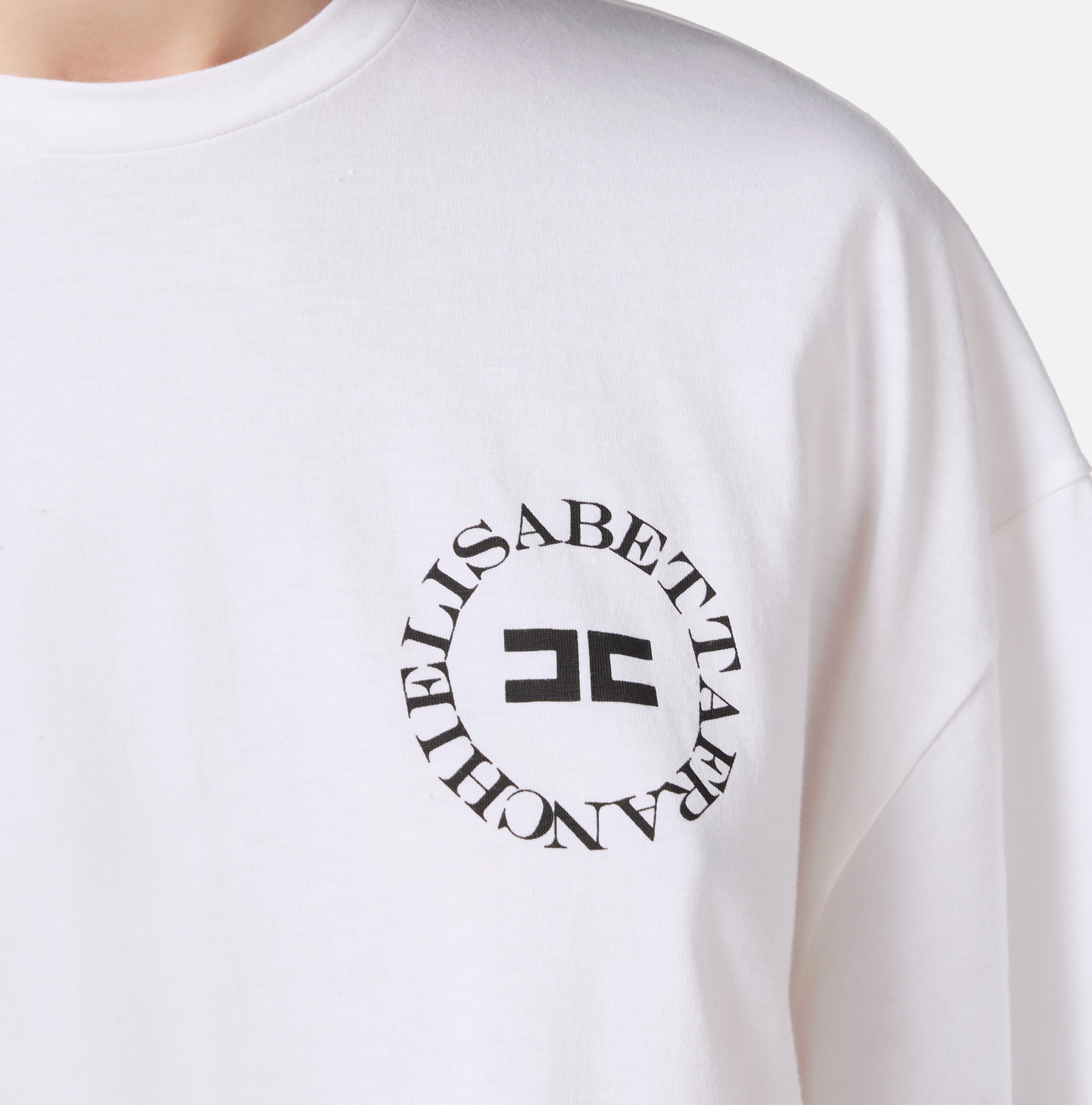 T-shirt cropped en jersey avec logo - Elisabetta Franchi® Outlet