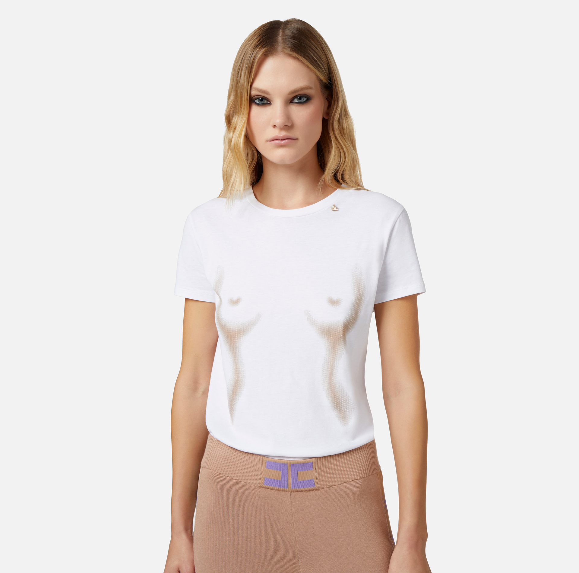Jersey T-shirt with body morph print - Elisabetta Franchi® Outlet