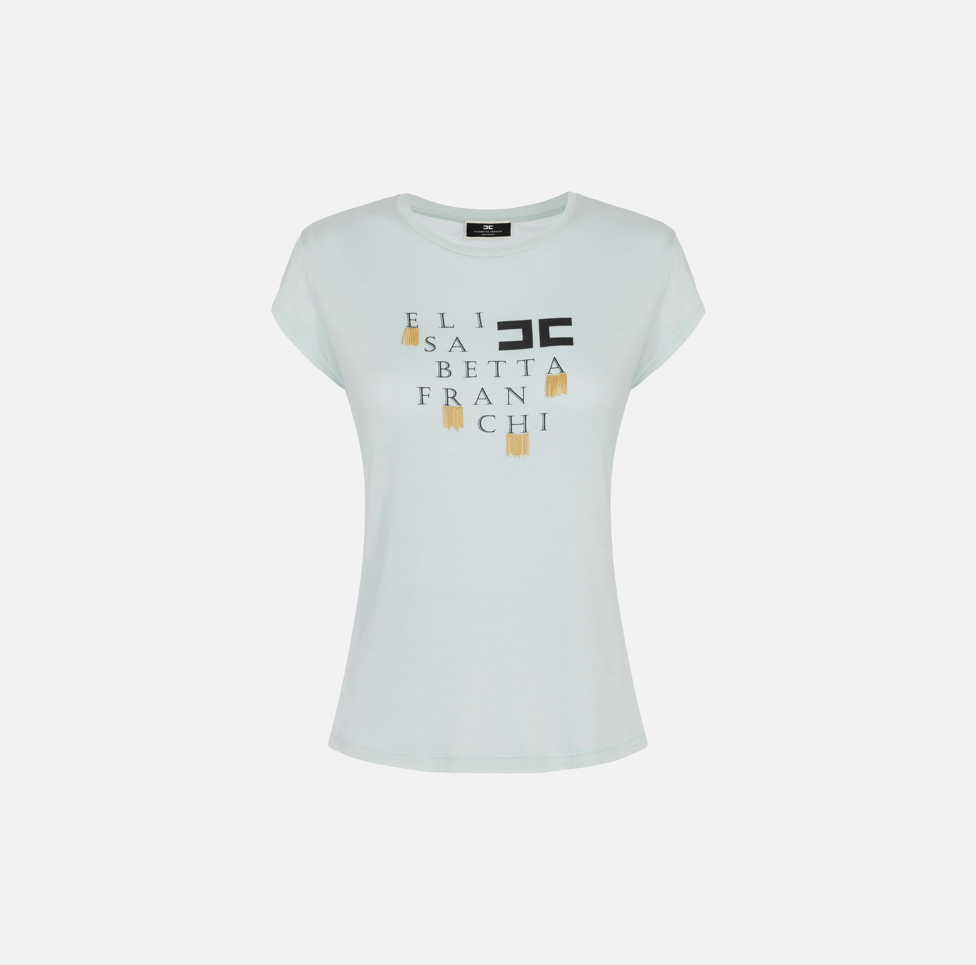 Jersey t-shirt with logo and fringes - Elisabetta Franchi® Outlet