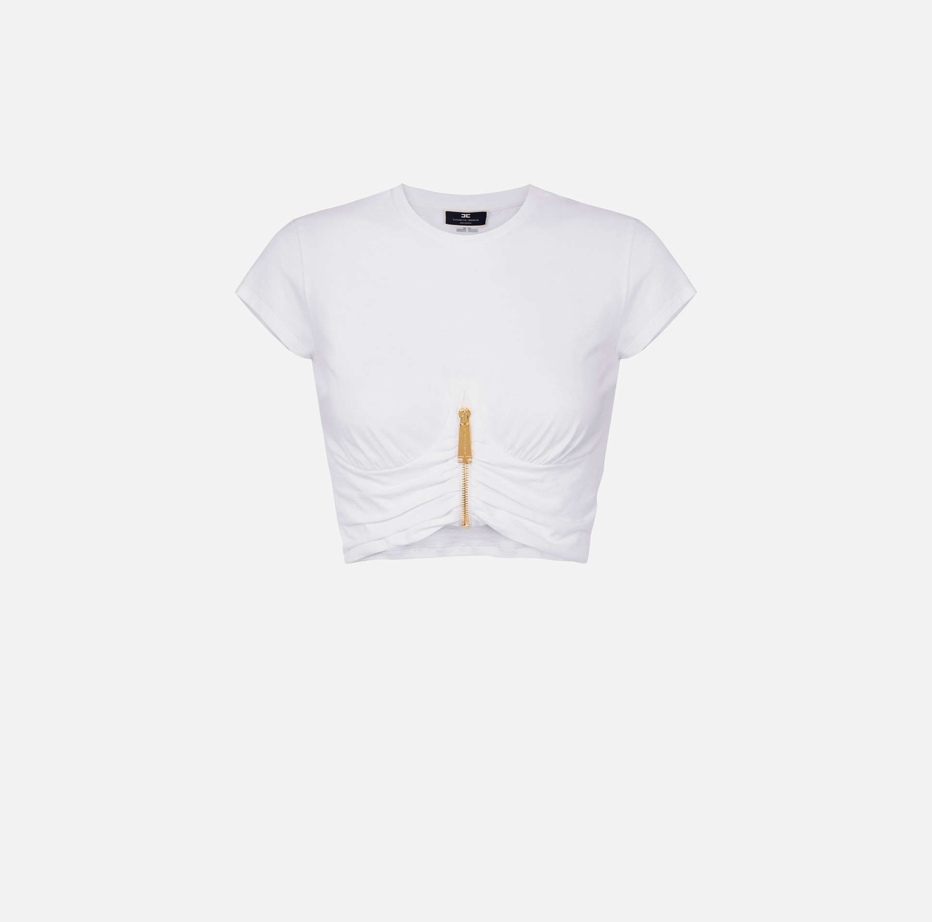 T-shirt cropped in jersey con zip - Elisabetta Franchi® Outlet
