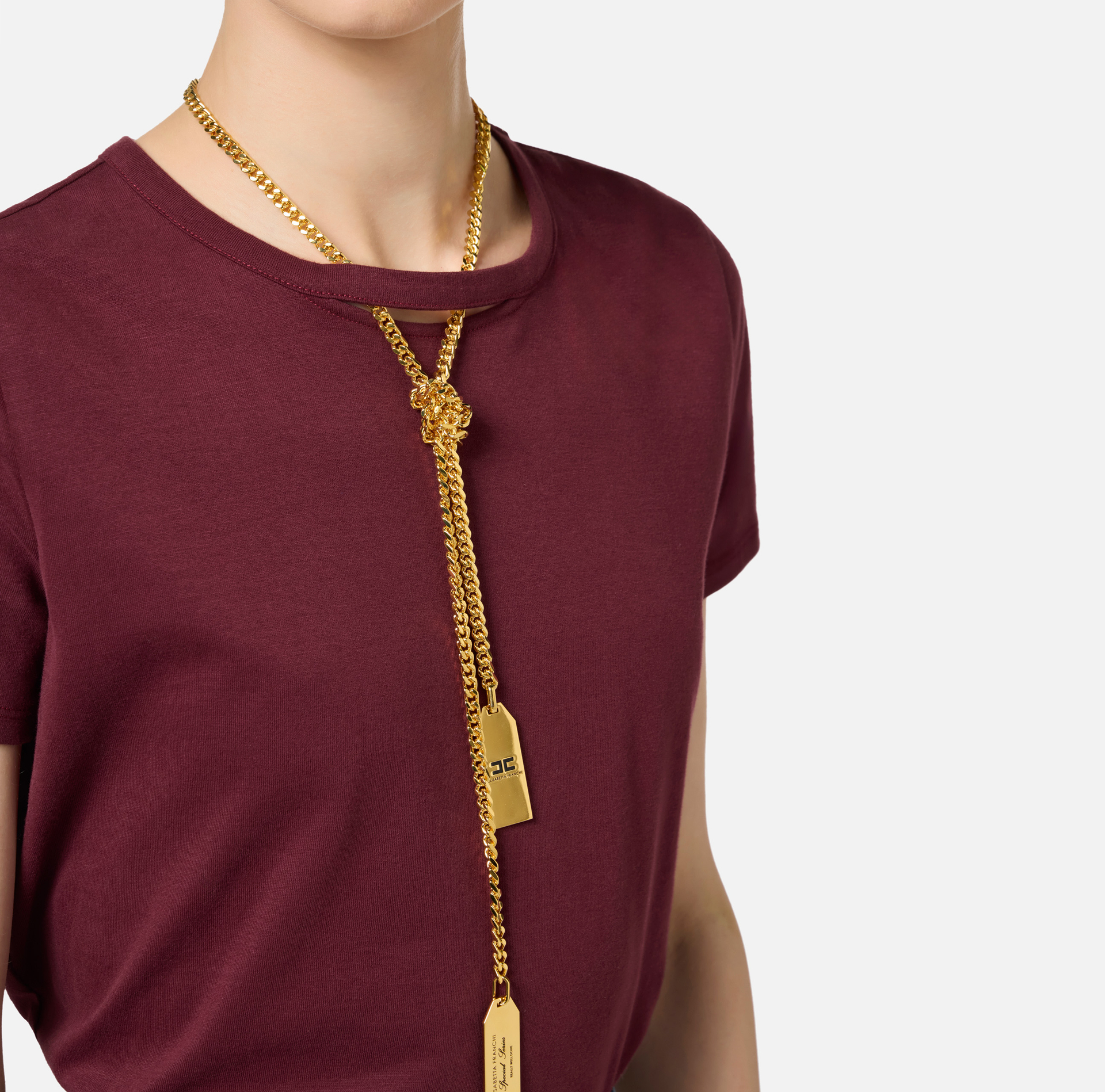 T-shirt en jersey avec collier - Elisabetta Franchi® Outlet