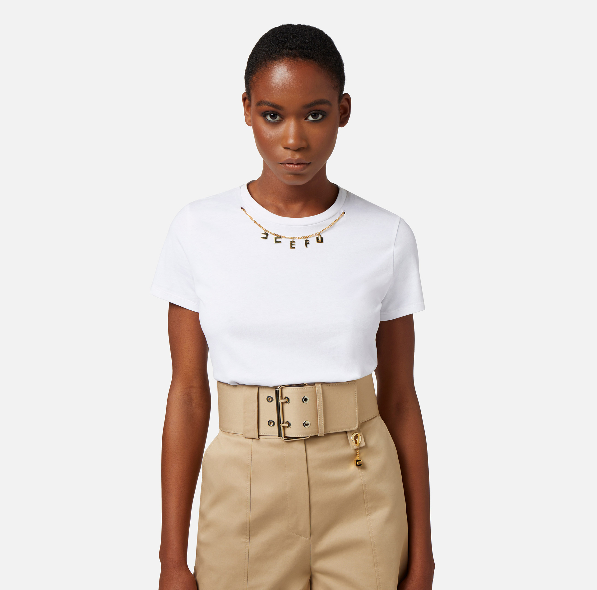 Jersey t-shirt with charm accessory - Elisabetta Franchi® Outlet