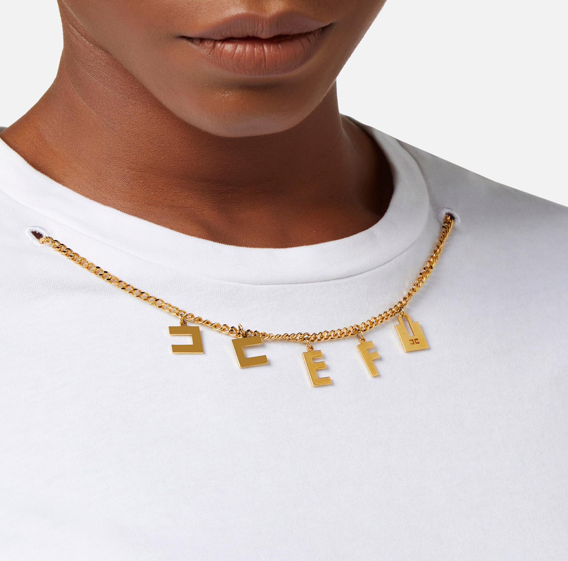 Jersey t-shirt with charm accessory - Elisabetta Franchi® Outlet