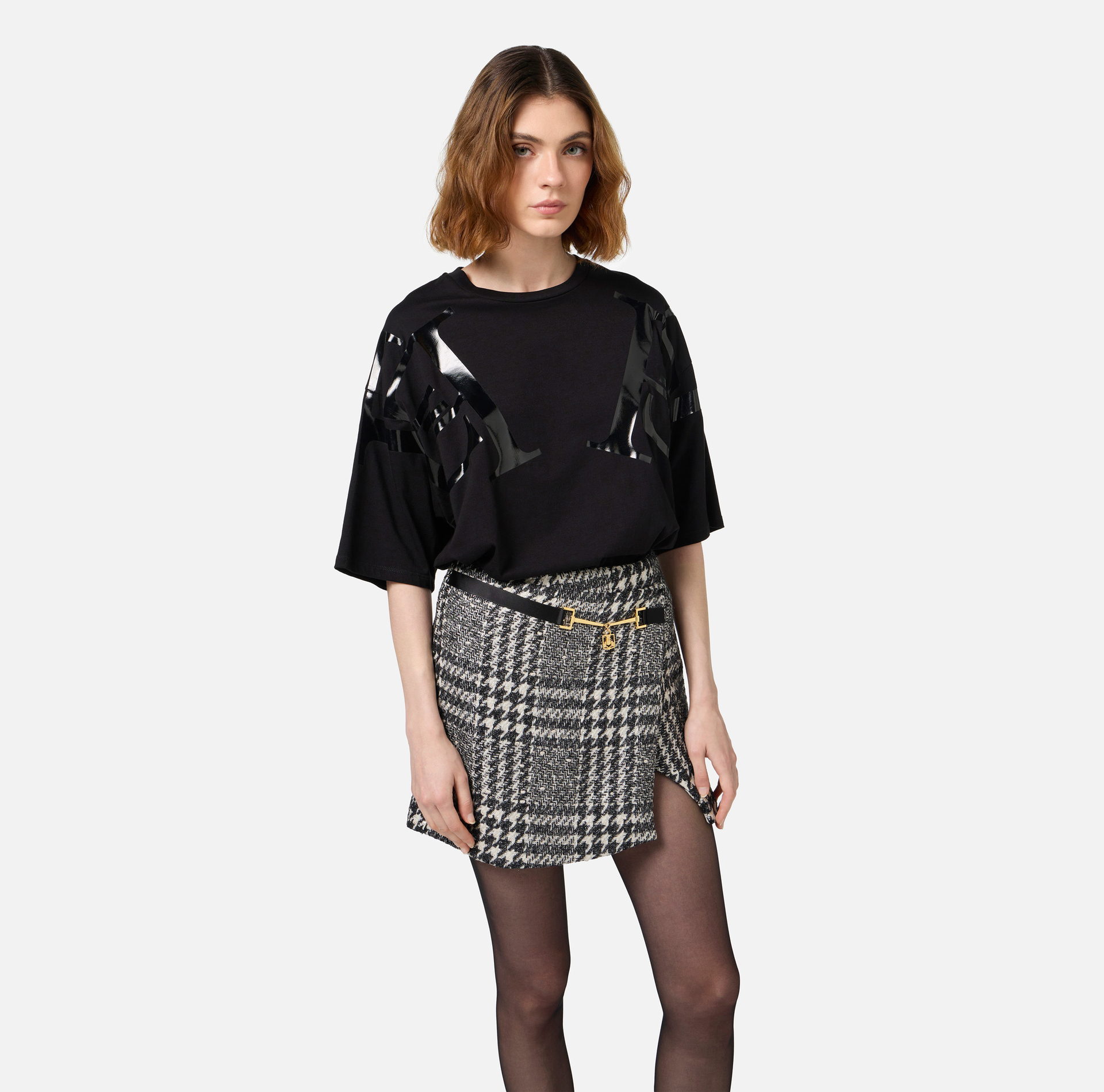 T-shirt in jersey con maxi logo sulle maniche - Elisabetta Franchi® Outlet