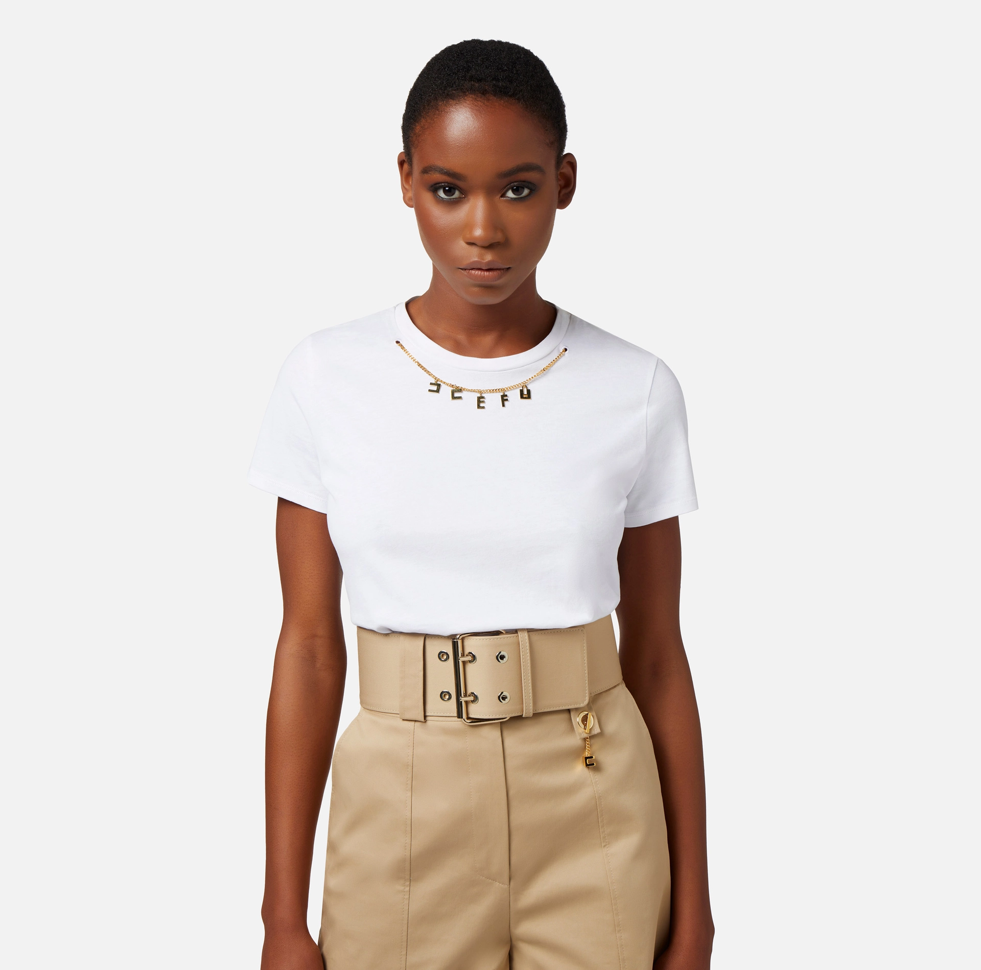T-shirt in jersey con accessorio charms - Elisabetta Franchi® Outlet