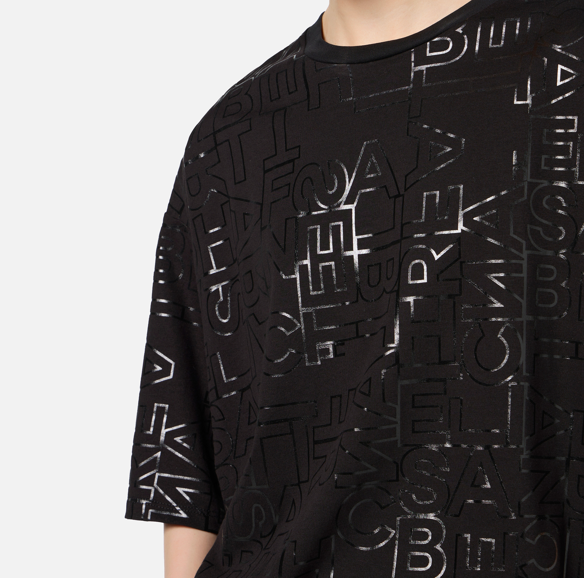 Jersey T-shirt with shiny lettering - Elisabetta Franchi® Outlet