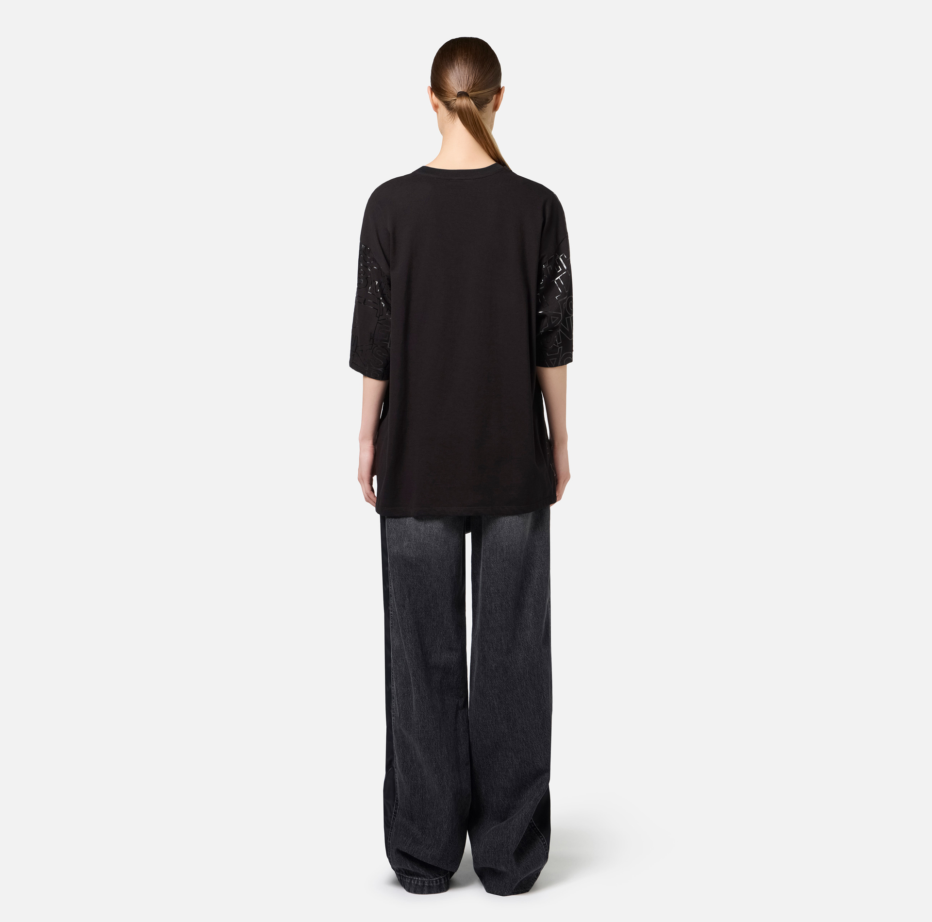 Jersey T-shirt with shiny lettering - Elisabetta Franchi® Outlet
