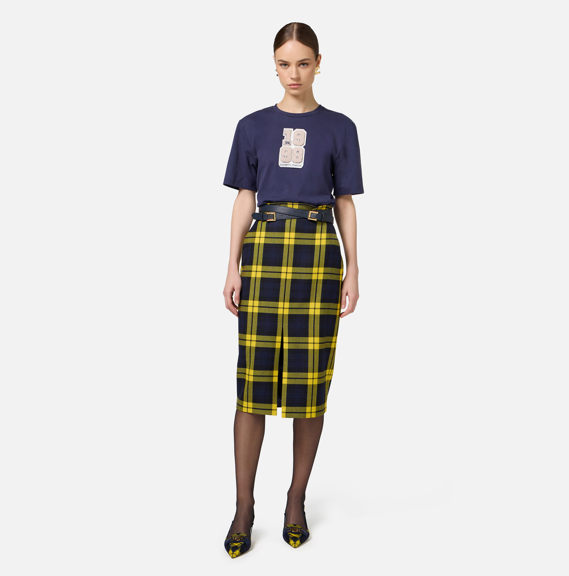 T-shirt avec patch logo style college - Elisabetta Franchi® Outlet