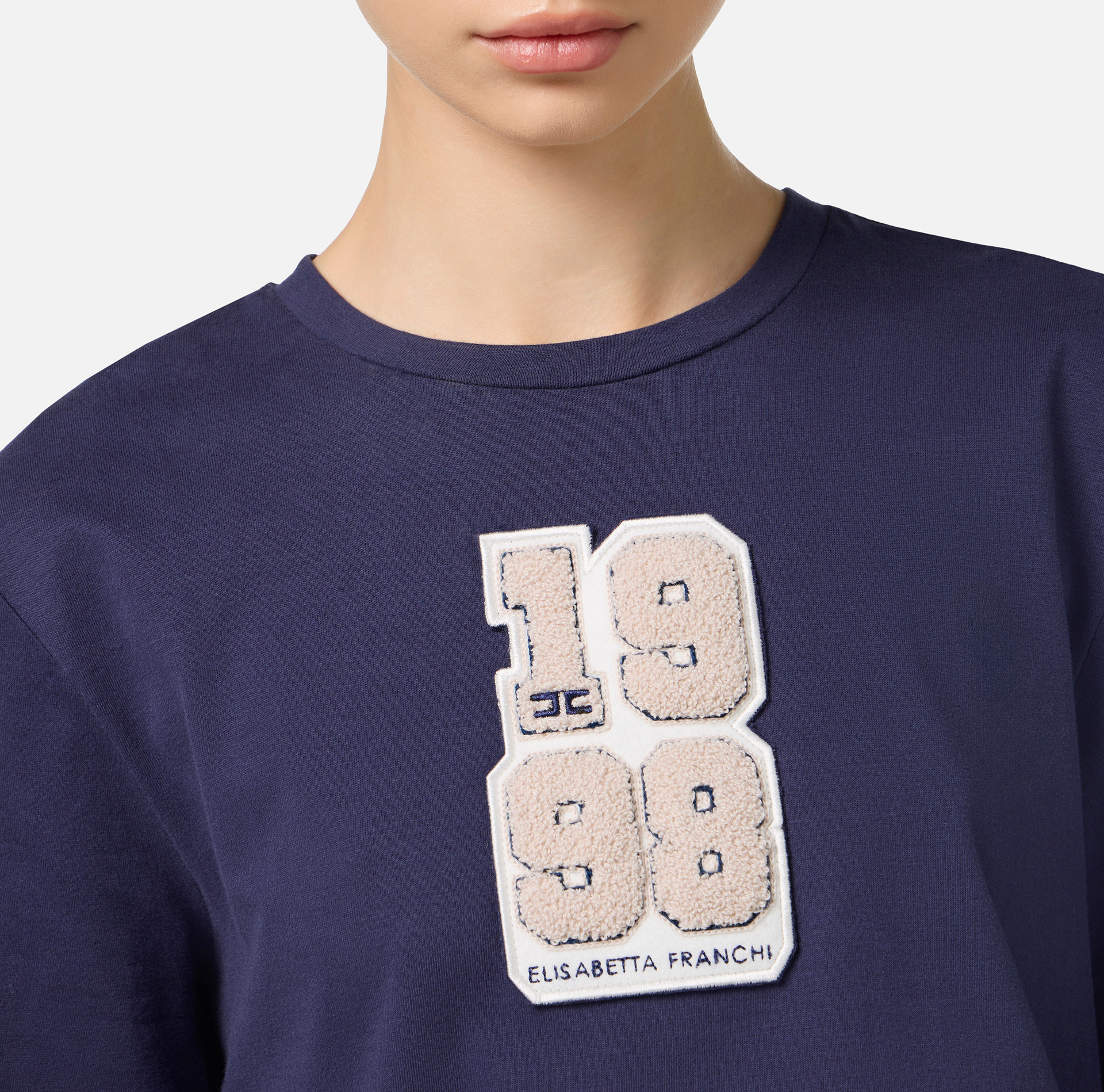 T-shirt avec patch logo style college - Elisabetta Franchi® Outlet
