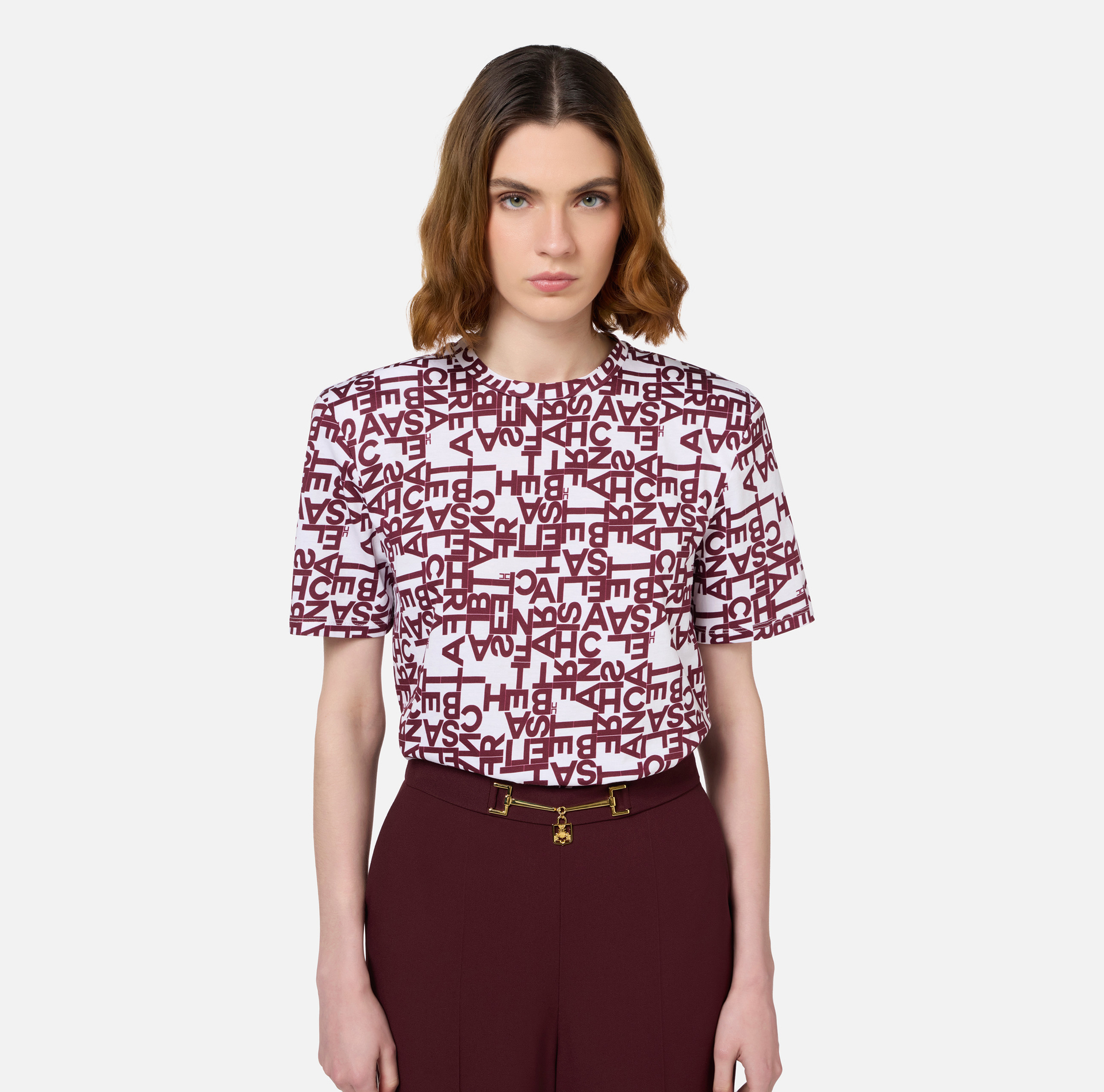 Jersey T-shirt with small lettering - Elisabetta Franchi® Outlet