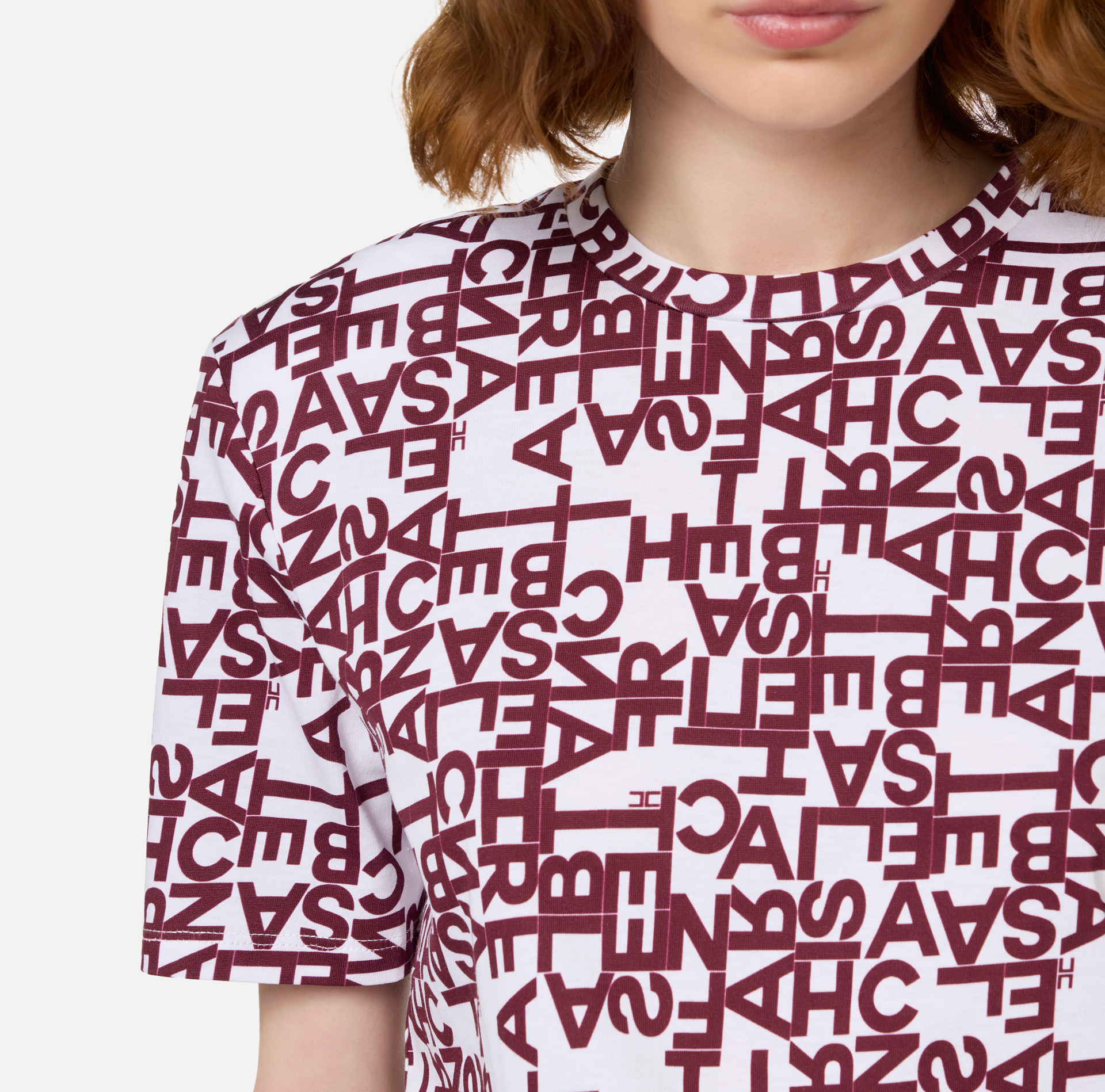Jersey T-shirt with small lettering - Elisabetta Franchi® Outlet