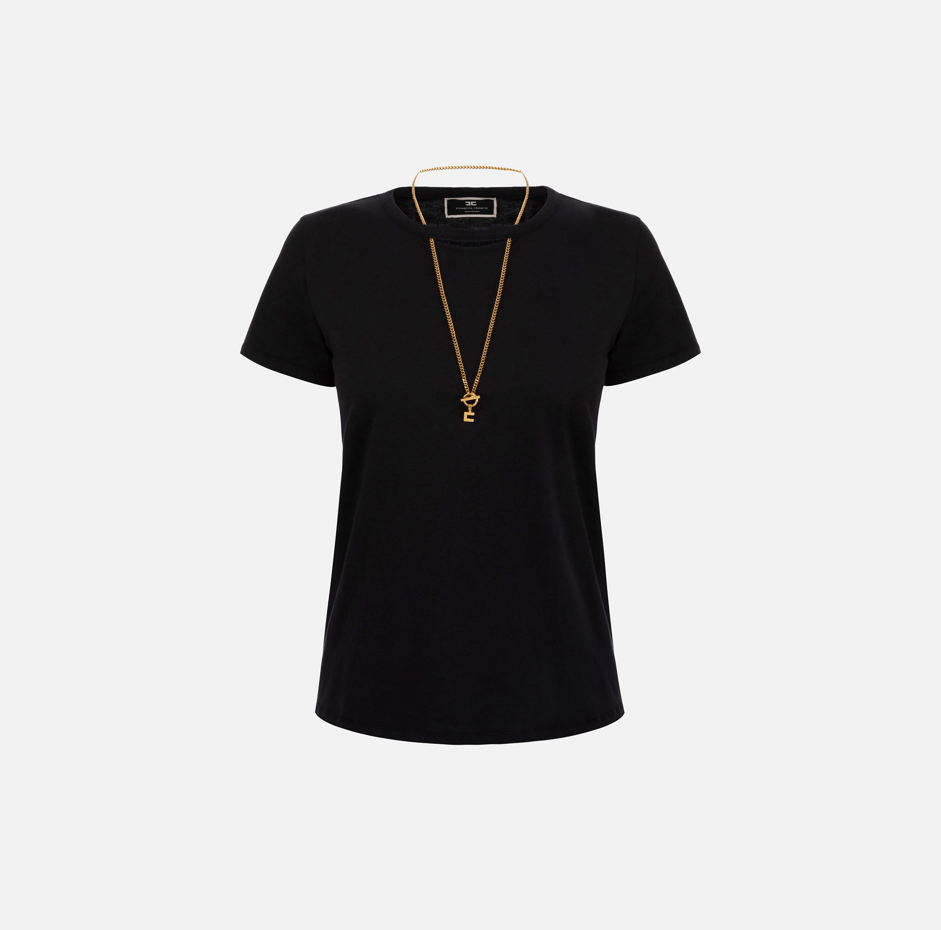 Jersey T-shirt with cut-out and necklace - Elisabetta Franchi® Outlet