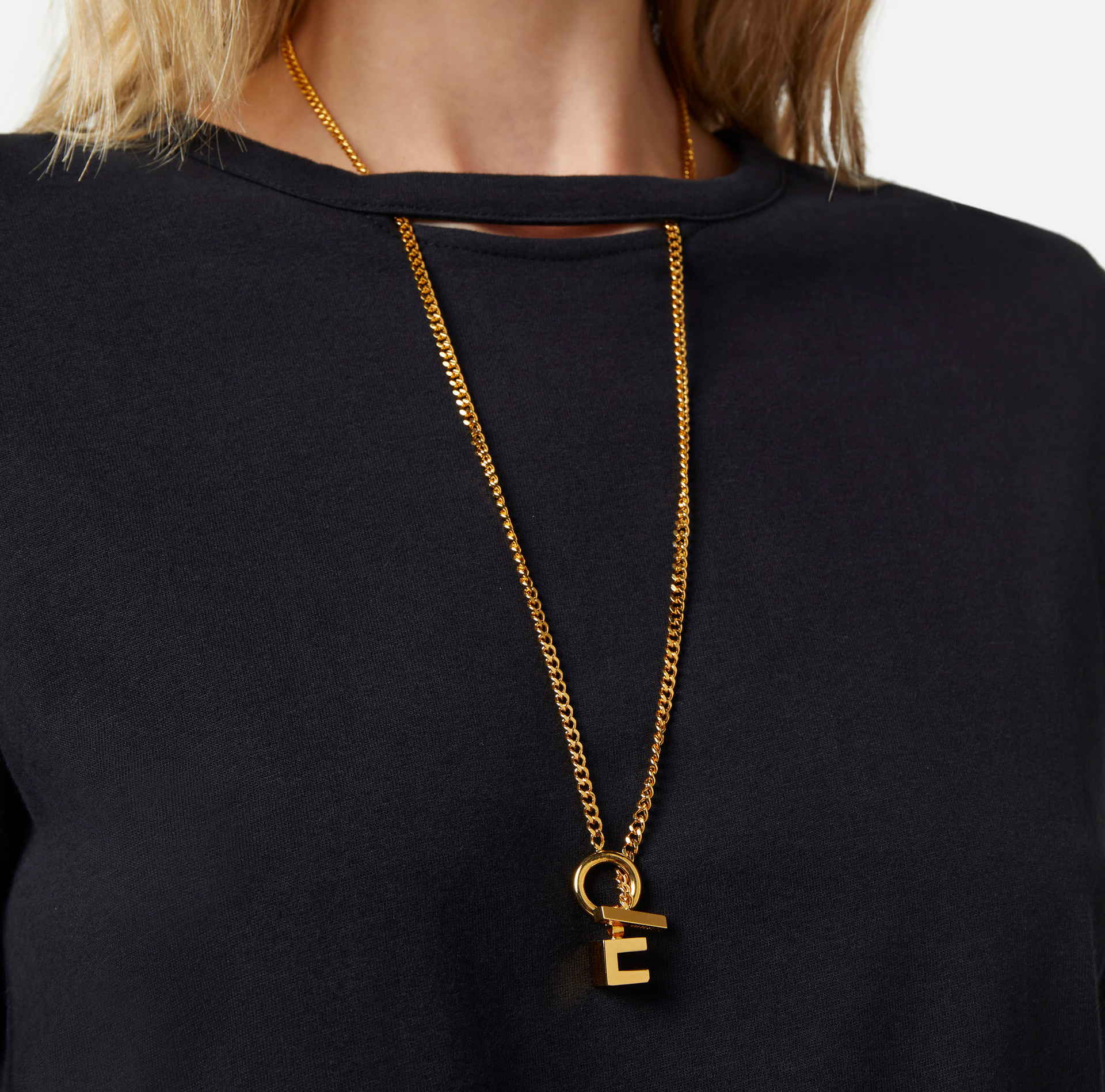 Jersey T-shirt with cut-out and necklace - Elisabetta Franchi® Outlet