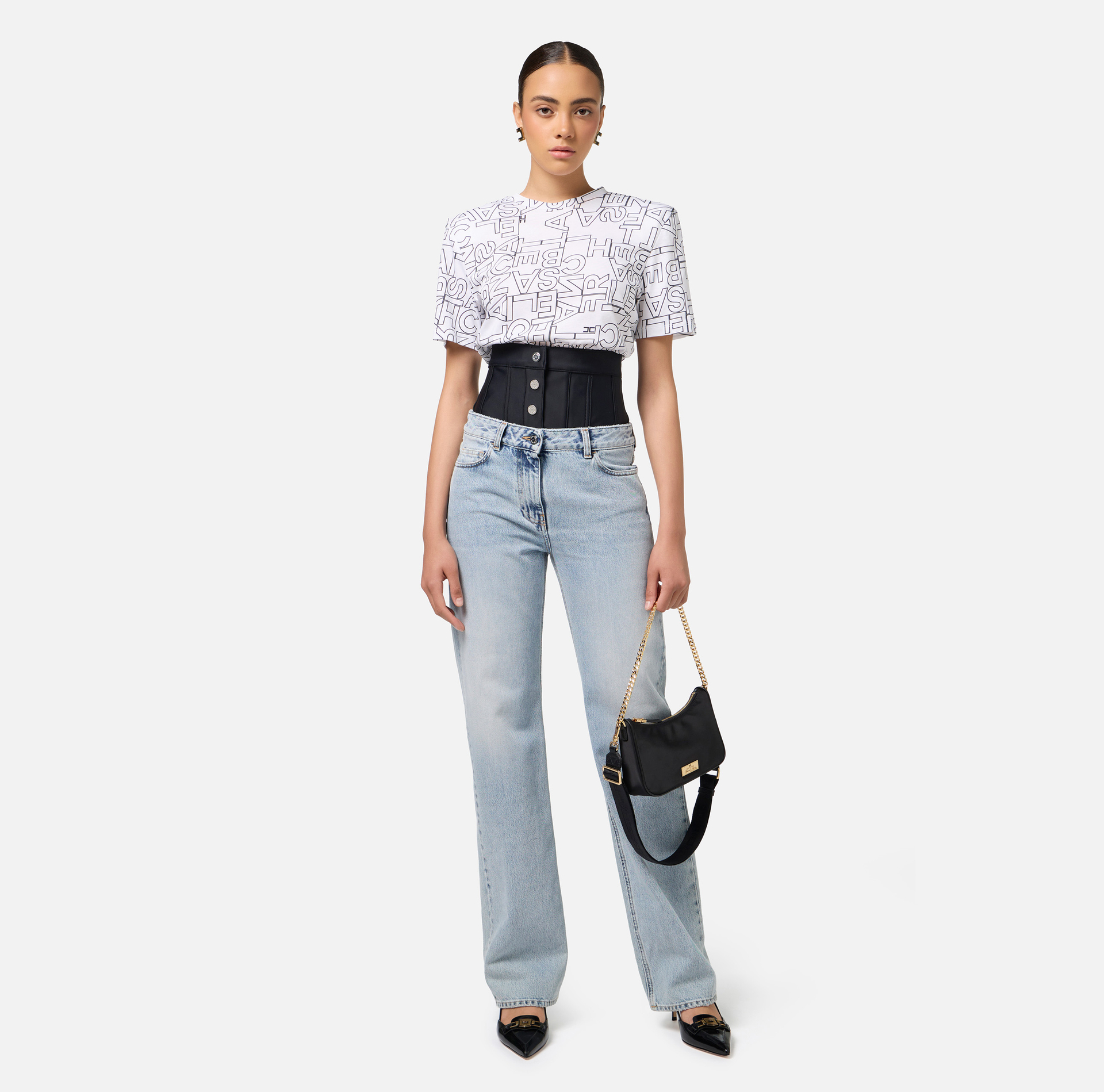 T-shirt en jersey grandes lettres - Elisabetta Franchi® Outlet