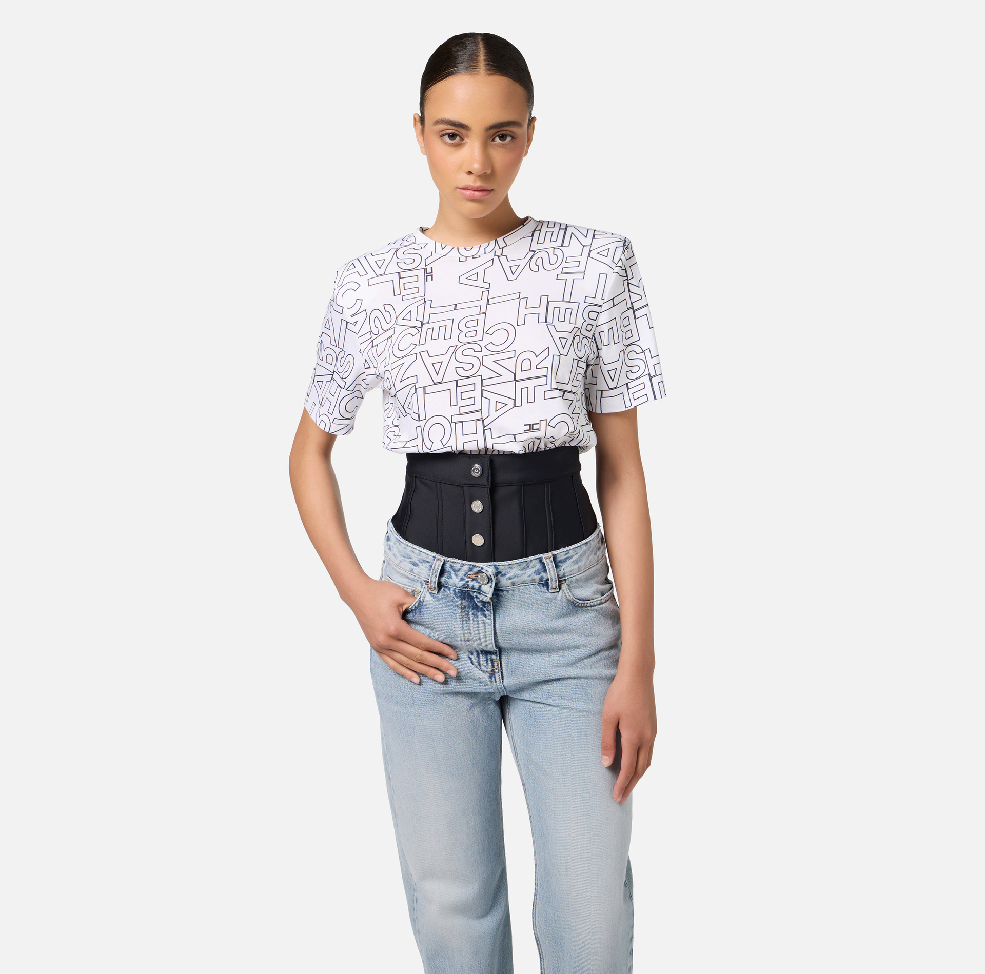 T-shirt en jersey grandes lettres - Elisabetta Franchi® Outlet